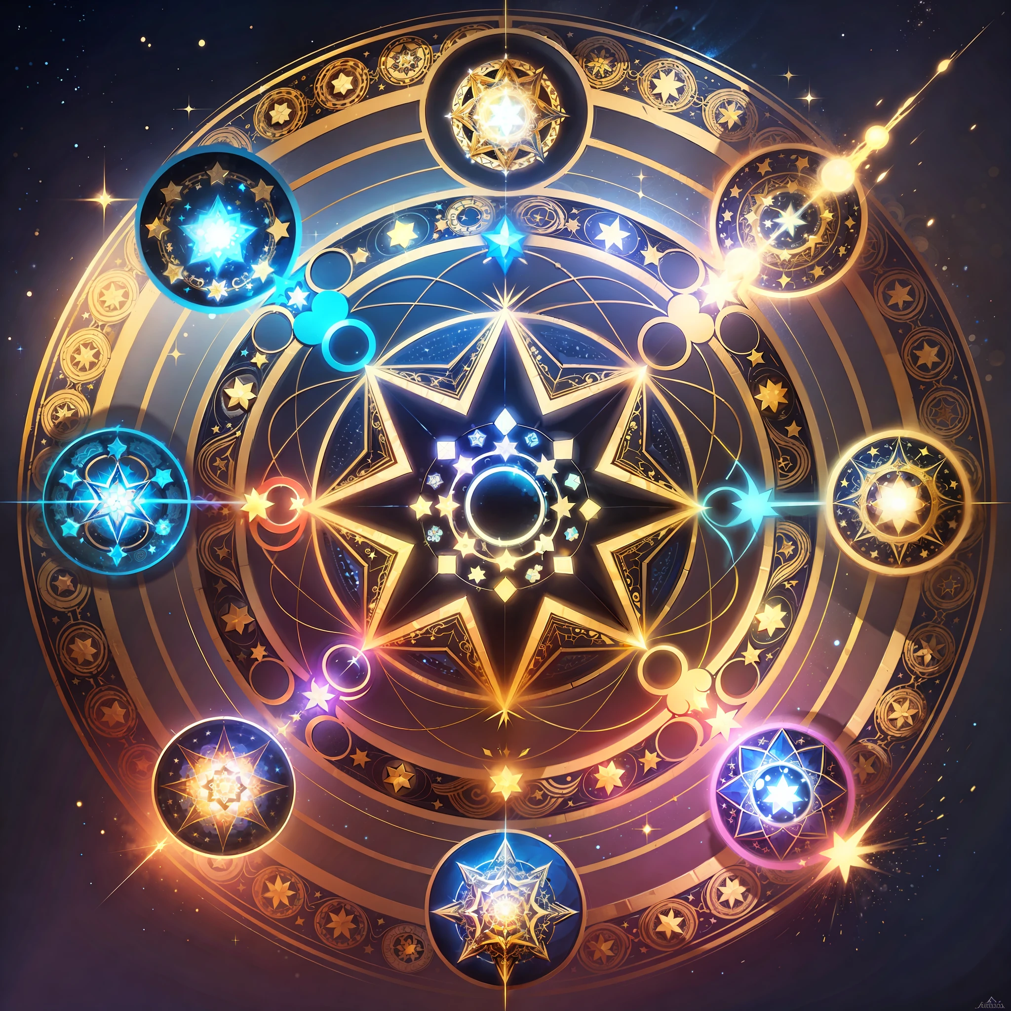 logotype, ((star)), (((magic))), magic circles, mandala, abstract, fractal, pattern, yellow, creative, artstation, vector, golden ratio