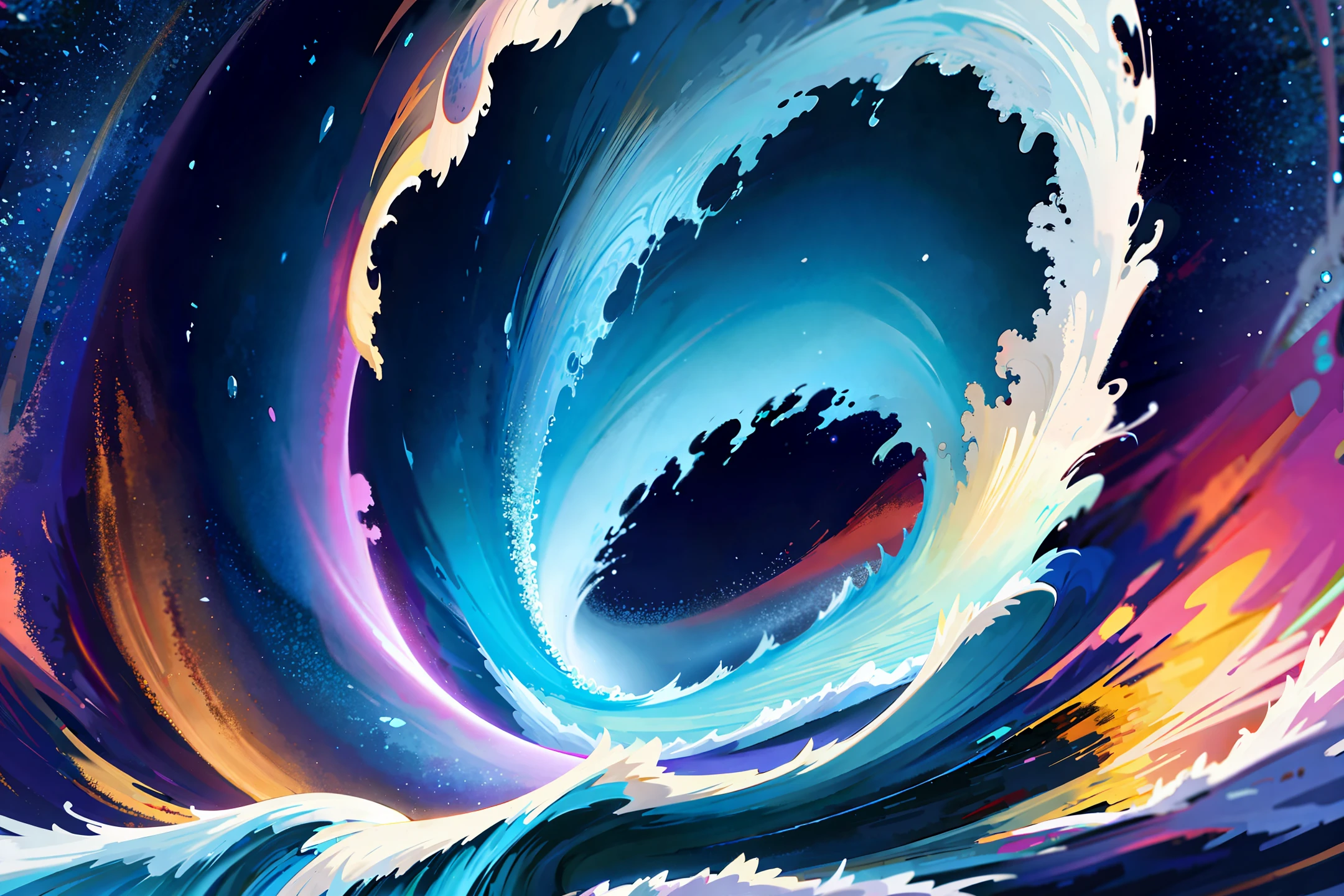 The close-up giant waves are monstrous, the moonlight shines through the waves, the waves are deep, and the color harmony is just right, giving people the feeling that the deep sea and the starry sky are there, 4K