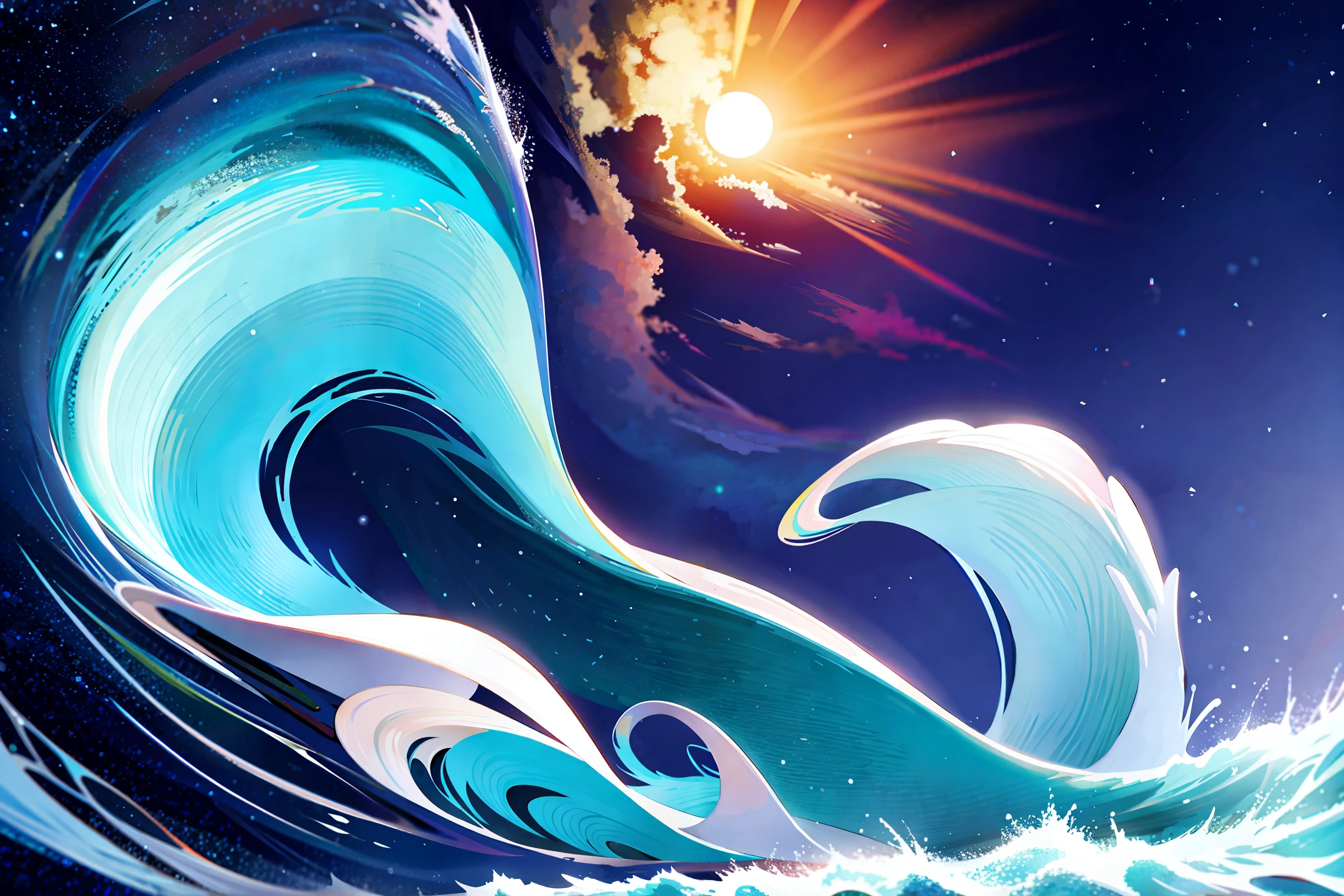 The close-up giant waves are monstrous, the moonlight shines through the waves, the waves are deep, and the color harmony is just right, giving people the feeling that the deep sea and the starry sky are there, 4K