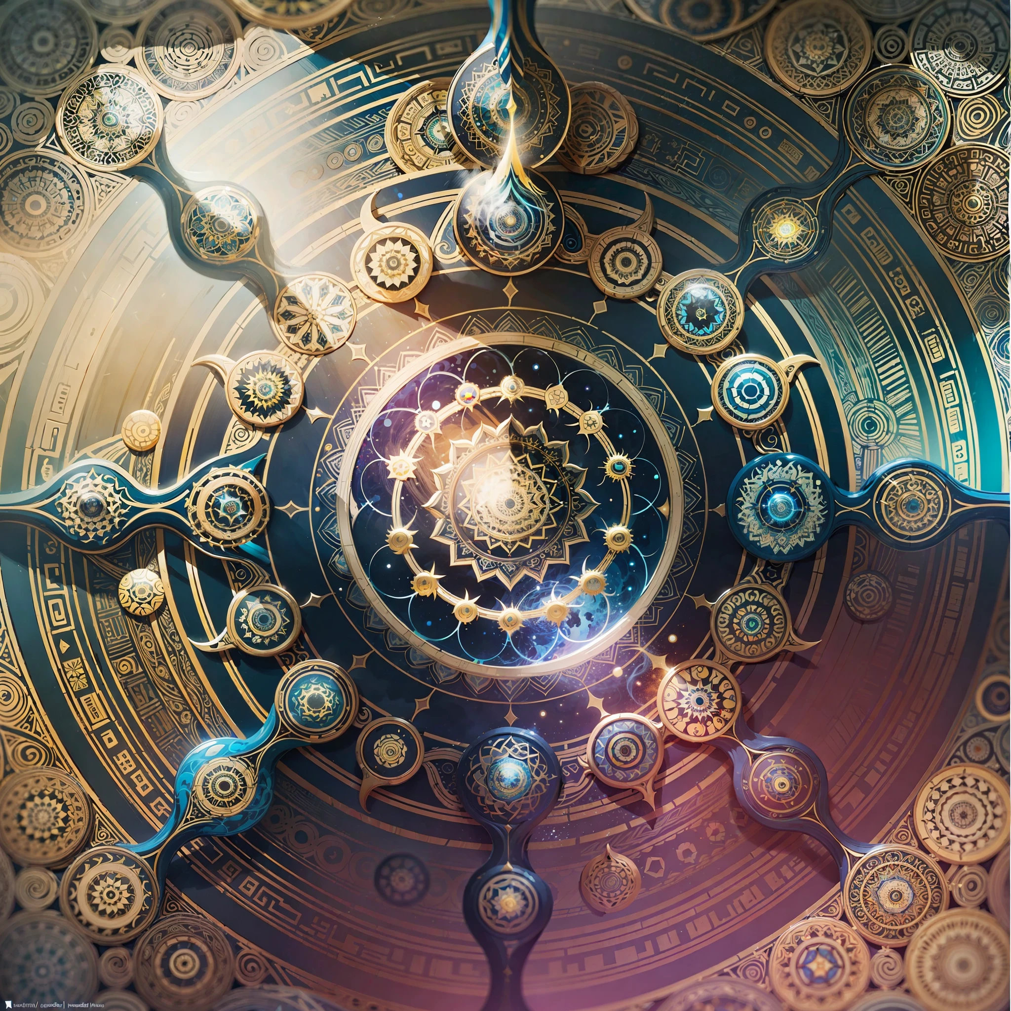 ((magic)), earth, water, fire, wind, magic circles, ((mandala)), abstract, fractal, pattern, yellow, creative, artstation, vector, golden ratio, octane render