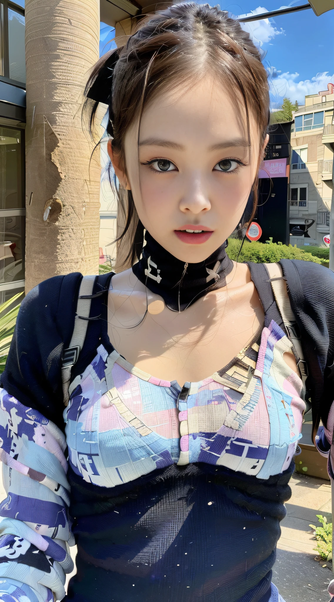 (1girl:1.3), solo, __body-parts__, realistic movie scene of a 20-year-old woman, Kim Ji-ni Jennie's face, doomsday wasteland style, dusty, stormy, dirt, 8k resolution image, intricate symmetrical details. The whole picture is invincible and heroic, mainly a complete picture of a woman standing all over her body, with smooth movements and a confident expression.