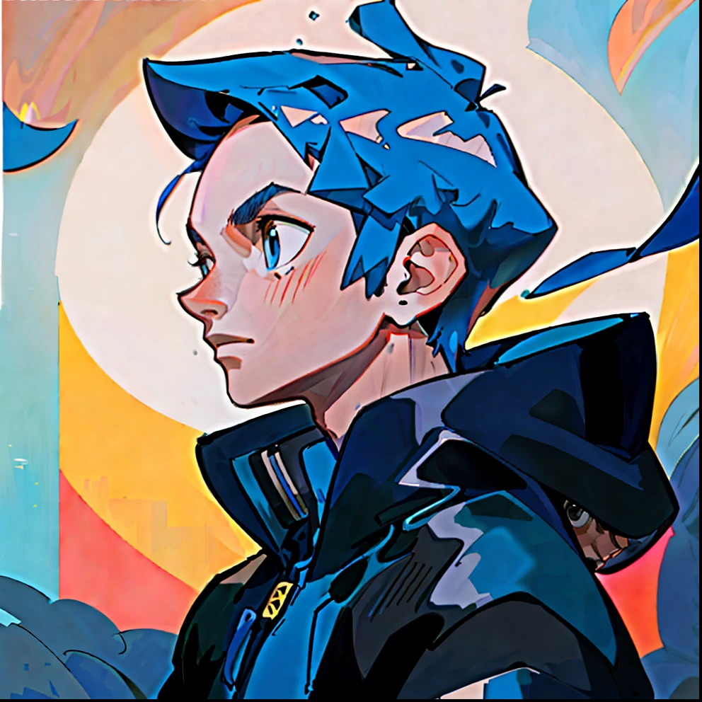 Arafed man with blue hood and black jacket, 18 years old, headshot profile photo, 1024px profile picture, front photo, ultra quality, Full HD 8K, ultra detailed, half-body headshot, wearing a blue hoodie, Matthew 9 5, profile picture, 1/2 headshot