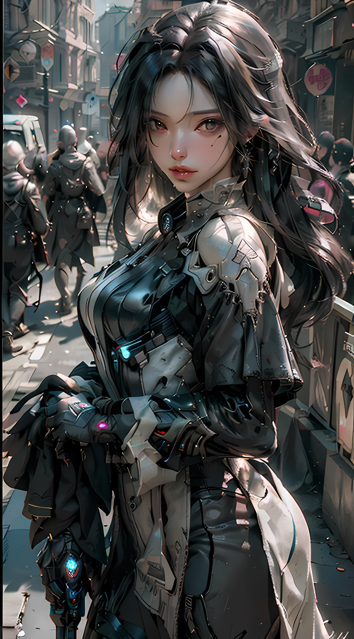 ((Best quality)), ((masterpiece)), (detailed:1.4), 3D, an image of a beautiful cyberpunk female,HDR (High Dynamic Range),Ray Tracing,NVIDIA RTX,Super-Resolution,Unreal 5,Subsurface scattering,PBR Texturing,Post-processing,Anisotropic Filtering,Depth-of-field,Maximum clarity and sharpness,Multi-layered textures,Albedo and Specular maps,Surface shading,Accurate simulation of light-material interaction,Perfect proportions,Octane Render,Two-tone lighting,Wide aperture,Low ISO,White balance,Rule of thirds,8K RAW,