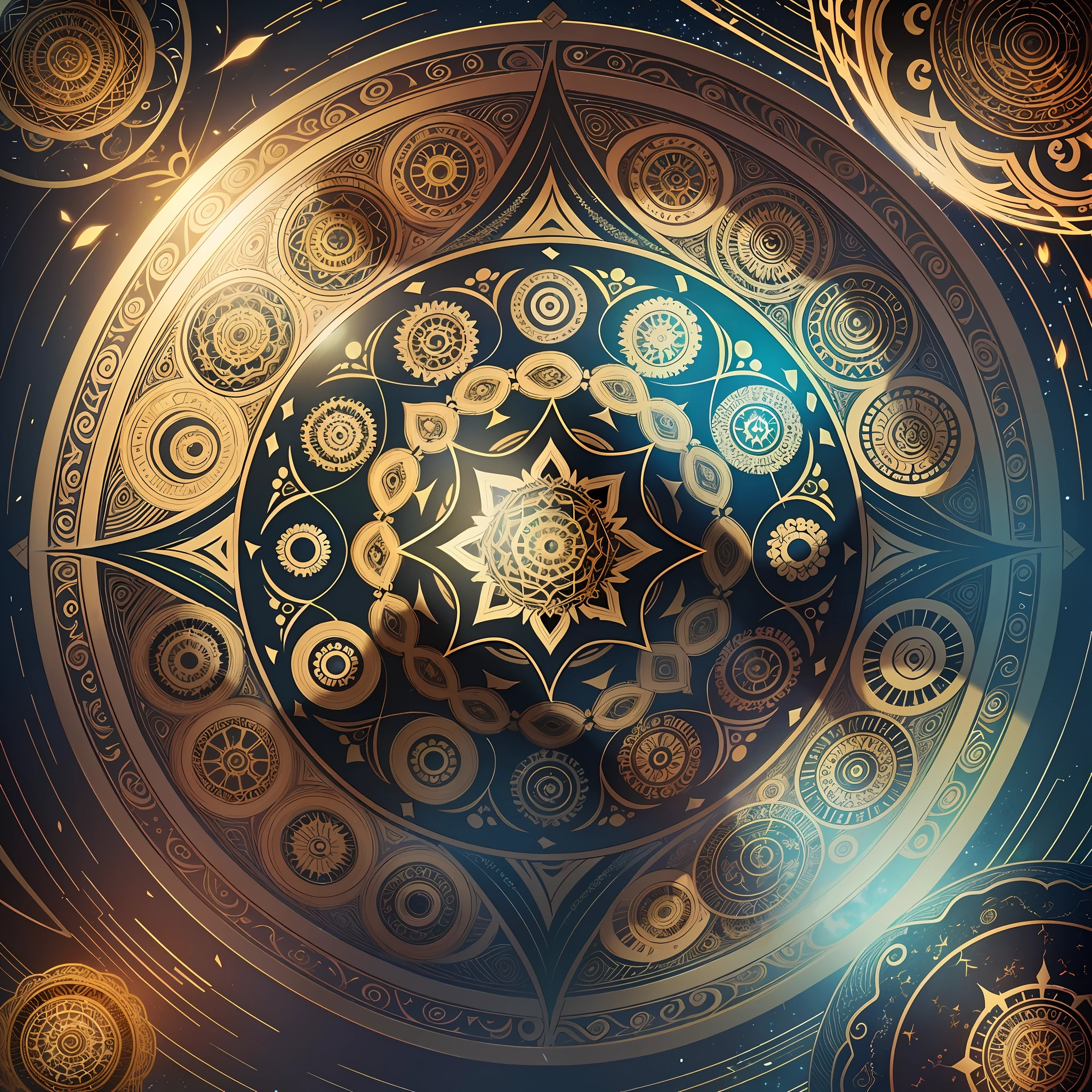 ((magic)), earth, water, fire, wind, magic circles, ((mandala)), abstract, fractal, pattern, yellow, creative, artstation, vector, golden ratio, octane render