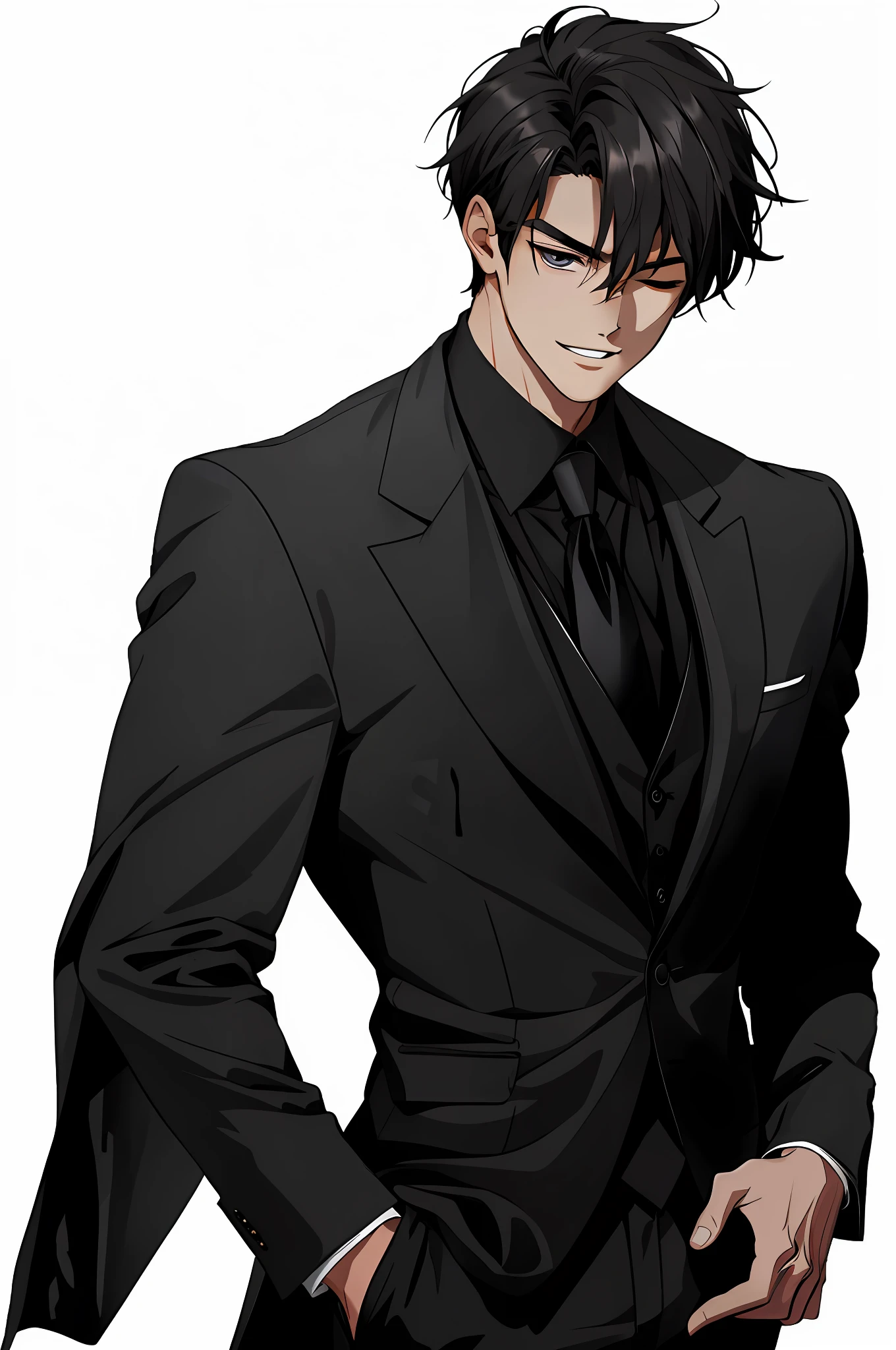 one eye closed, smug, smirk, parted lips, teeth