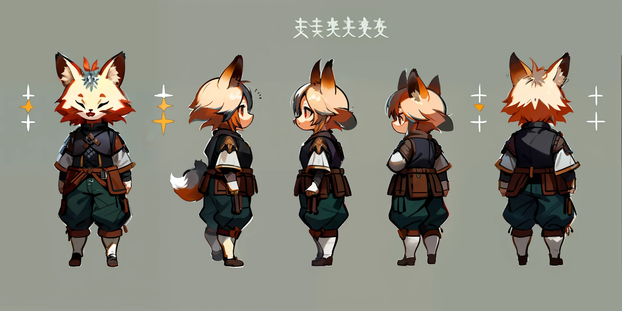 ung tiny chibi animal fox, character sheet, concept art, full body, (masterpiece:1.2), (best quality:1.3), 1fox, standing, medieval fantasy soldier