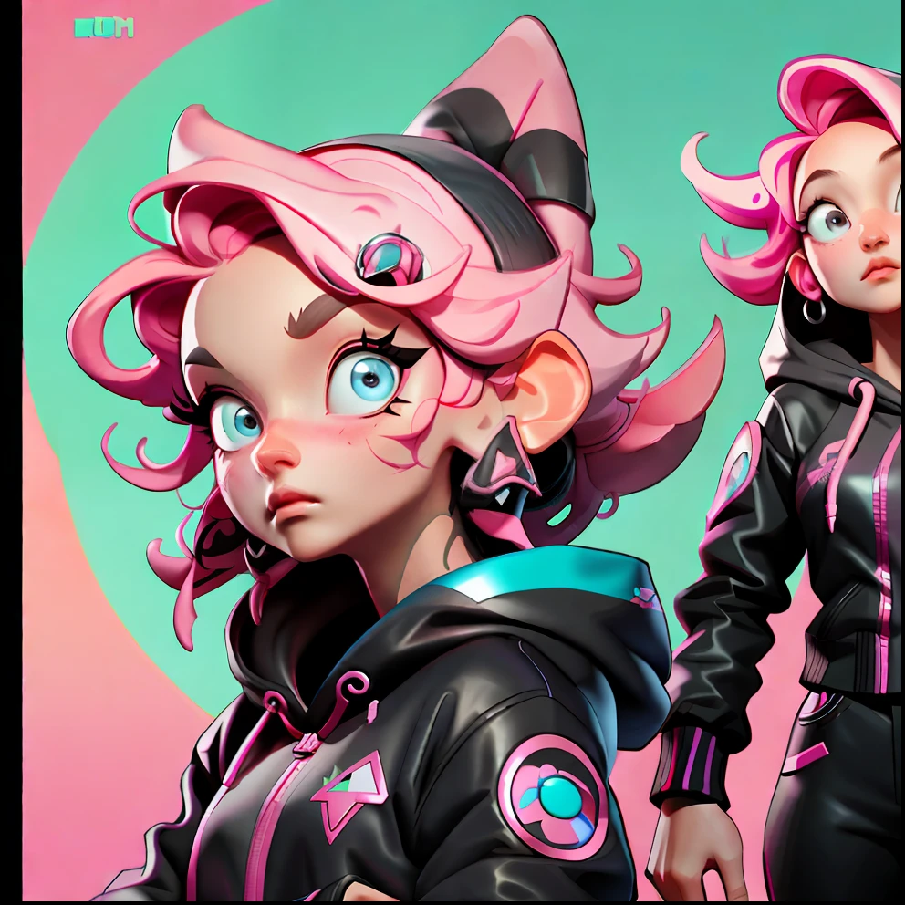 Avatar, Playful, Woman with pink hooded and black jacket, 18 years old, avatar profile photo, front photo, super high quality, Full HD 8K, super detailed, bust avatar, wearing pink hoodie,
