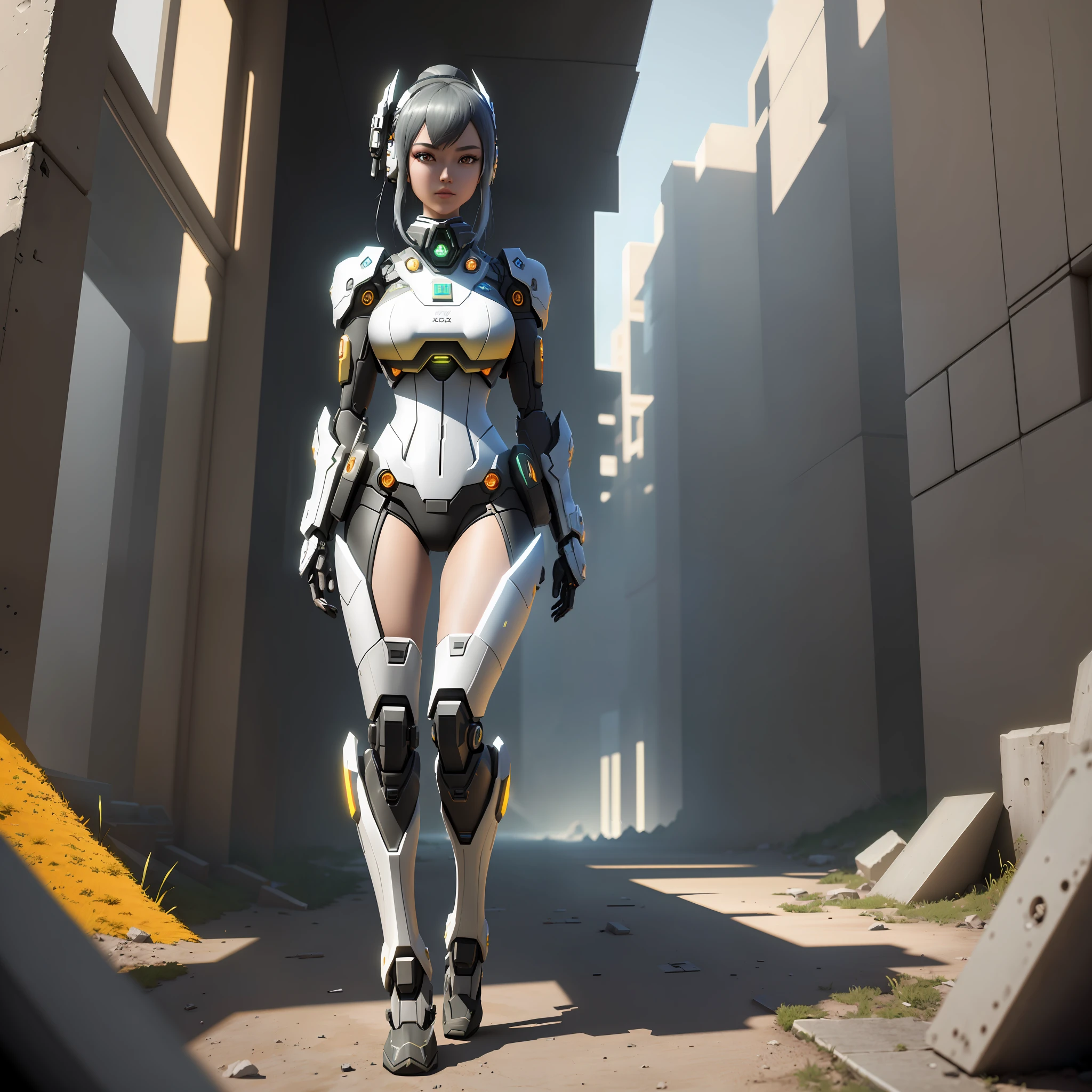 ((Best quality)), ((masterpiece)), (highly detailed:1.3), 3D,Shitu-mecha, beautiful cyberpunk women with her mecha in the ruins of city from a forgoten war, ancient technology,HDR (High Dynamic Range),Ray Tracing,NVIDIA RTX,Super-Resolution,Unreal 5,Subsurface scattering,PBR Texturing,Post-processing,Anisotropic Filtering,Depth-of-field,Maximum clarity and sharpness,Multi-layered textures,Albedo and Specular maps,Surface shading,Accurate simulation of light-material interaction,Perfect proportions,Octane Render,Two-tone lighting,Low ISO,White balance,Rule of thirds,Wide aperature,8K RAW,Efficient Sub-Pixel,sub-pixel convolution,luminescent particles,light scattering,Tyndall effect