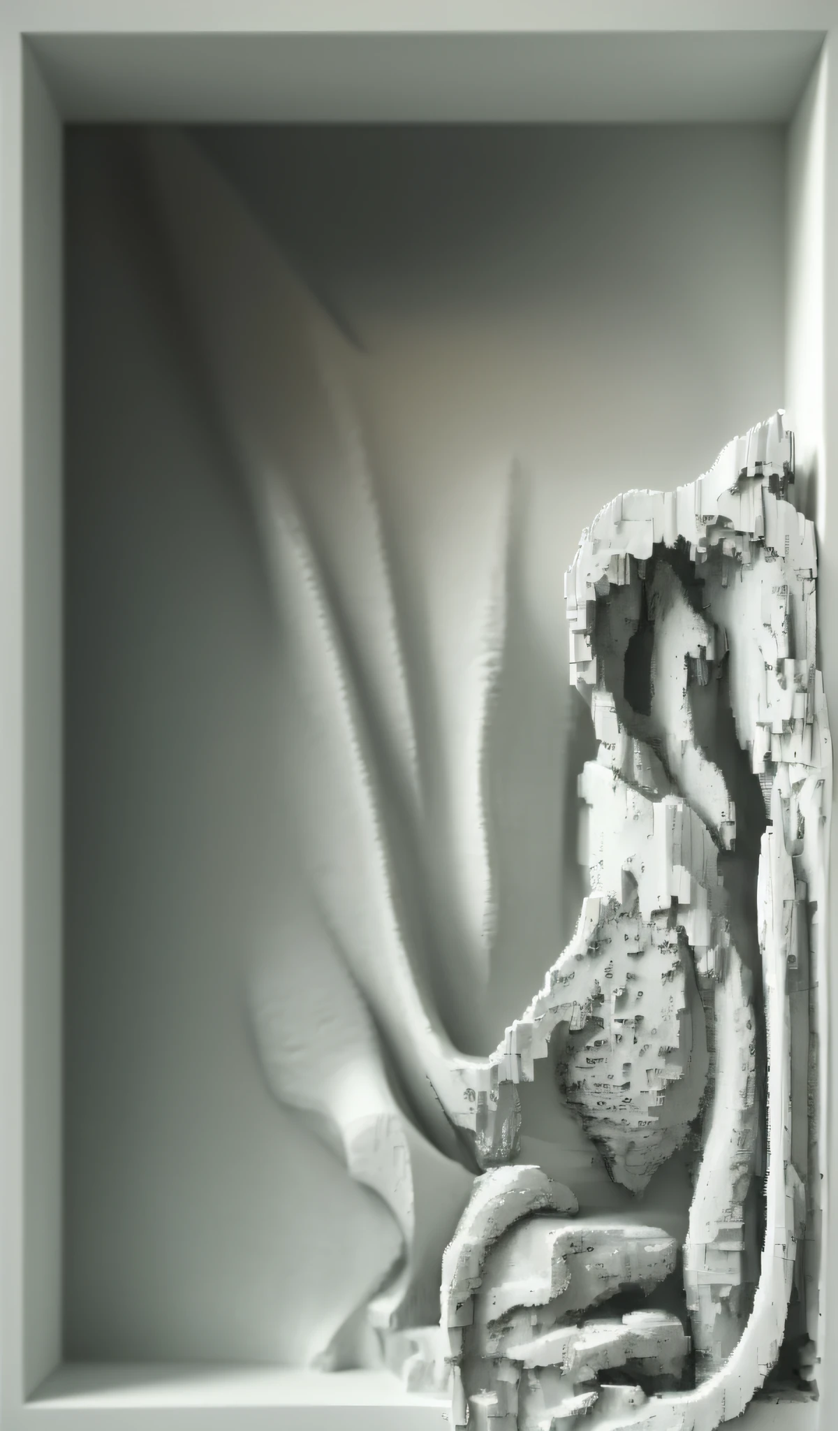 3d stereo relief, sculptural, abstract white fluid, depth map, relief, rotating relief, detailed and complex images