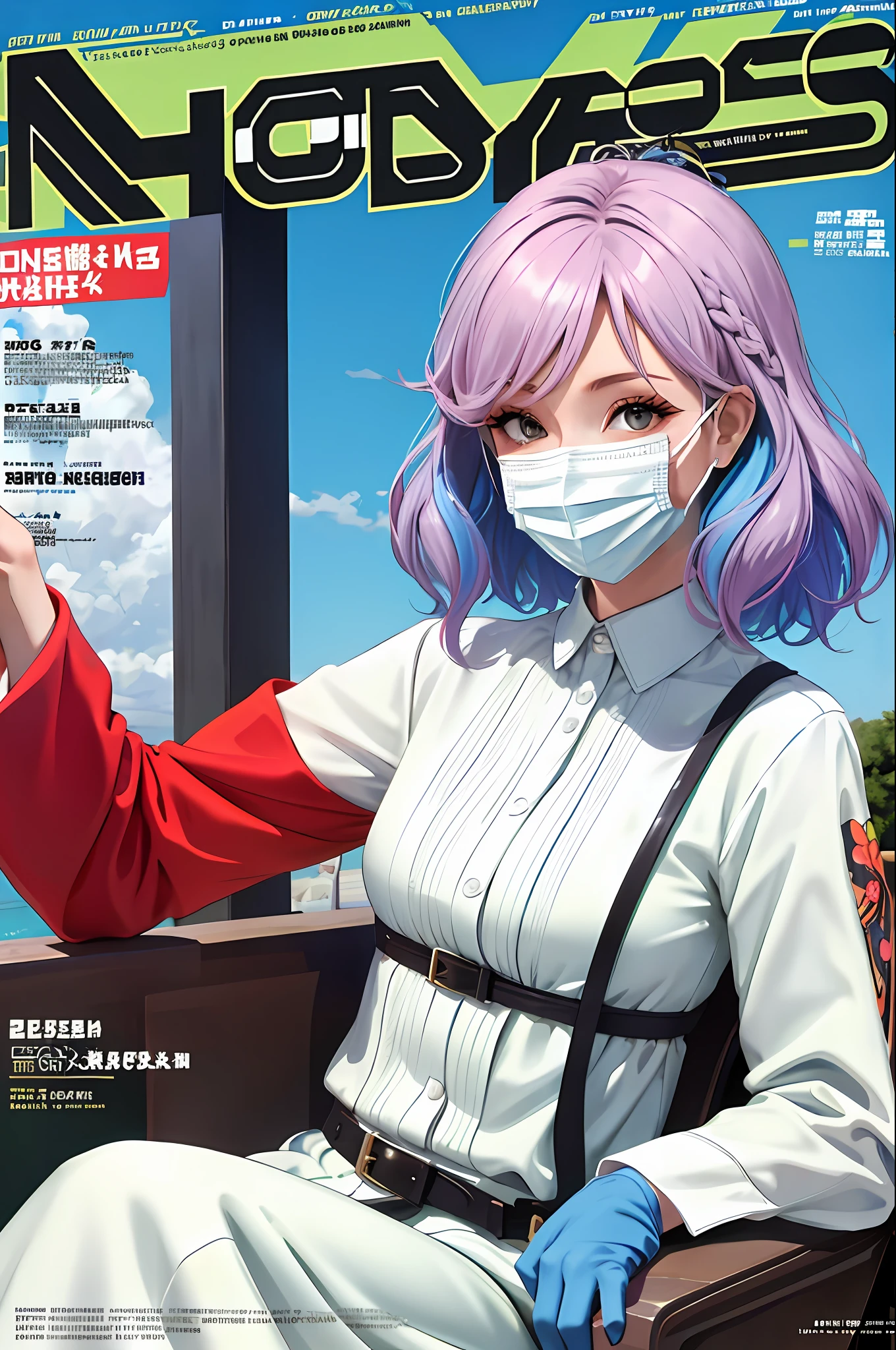 Masterpiece, Superb Style, Spring Dress, Colored Hair, Outdoor, (((Magazine Cover)))), ((Mask))