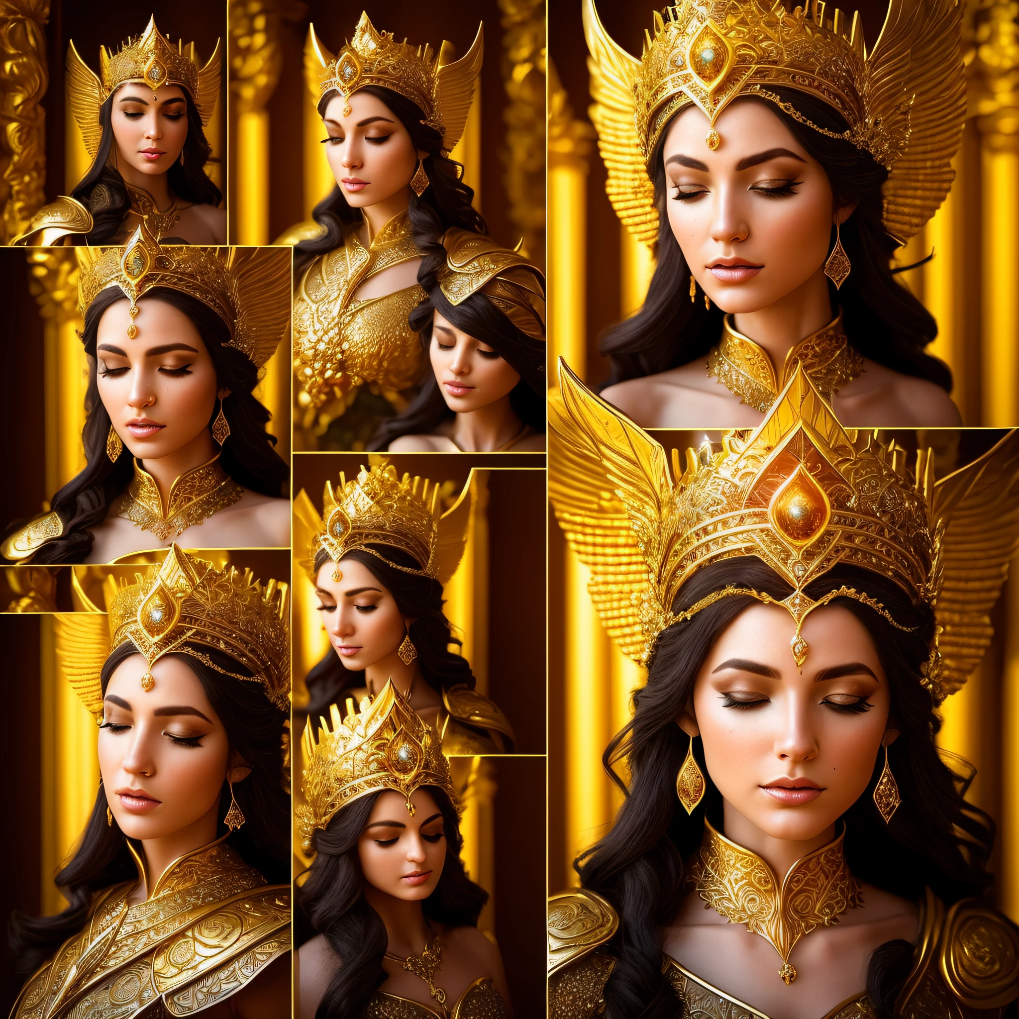 arafed image of a woman with a golden crown on her head, golden goddess athena, very beautiful elven top model, a beautiful fantasy empress, high quality fantasy stock photo, 3 d goddess portrait, high detailed photography result, ig model | artgerm, ((a beautiful fantasy empress)), extremely detailed goddess shot, fantasy photoshoot, karol bak uhd