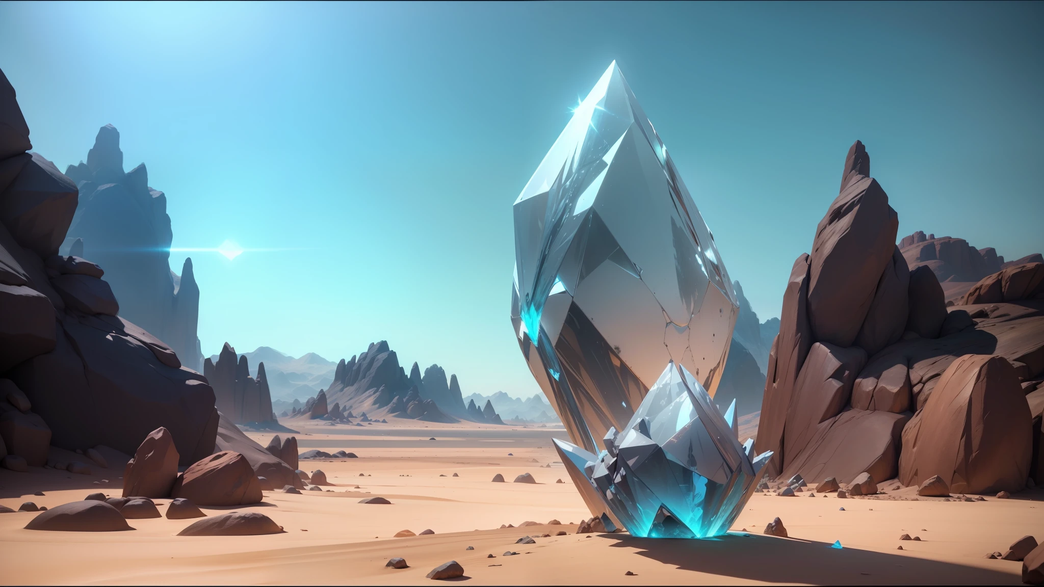 there is a large crystal in the middle of a desert, unreal engine render saint seiya, the sims 4, gameplay screenshot with ui, the fifth element artifacts, triangular elements, avatar ( 2 0 0 9 ), still from movie dune, promotional image, granblue fantasy, cp2077