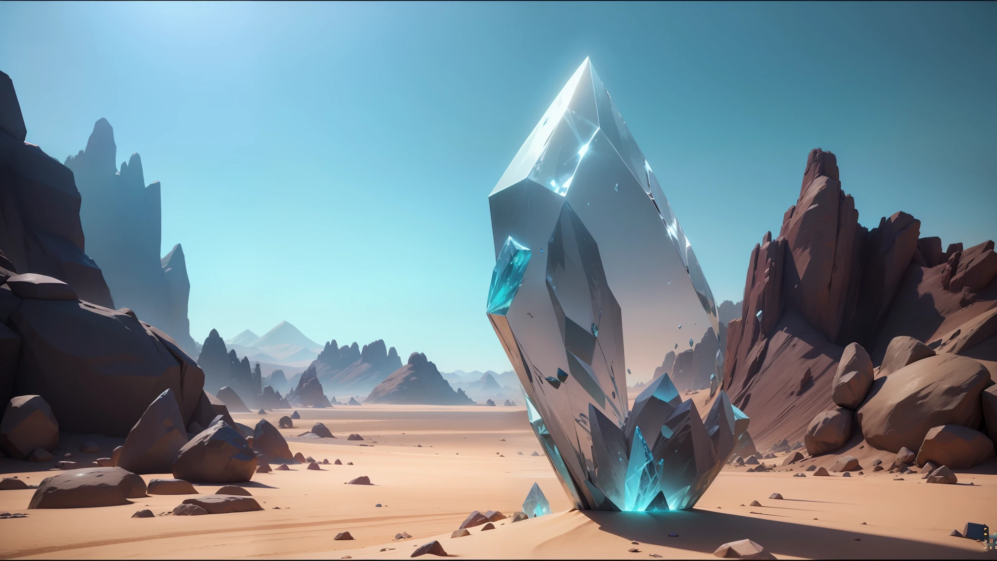 there is a large crystal in the middle of a desert, unreal engine render saint seiya, the sims 4, gameplay screenshot with ui, the fifth element artifacts, triangular elements, avatar ( 2 0 0 9 ), still from movie dune, promotional image, granblue fantasy, cp2077