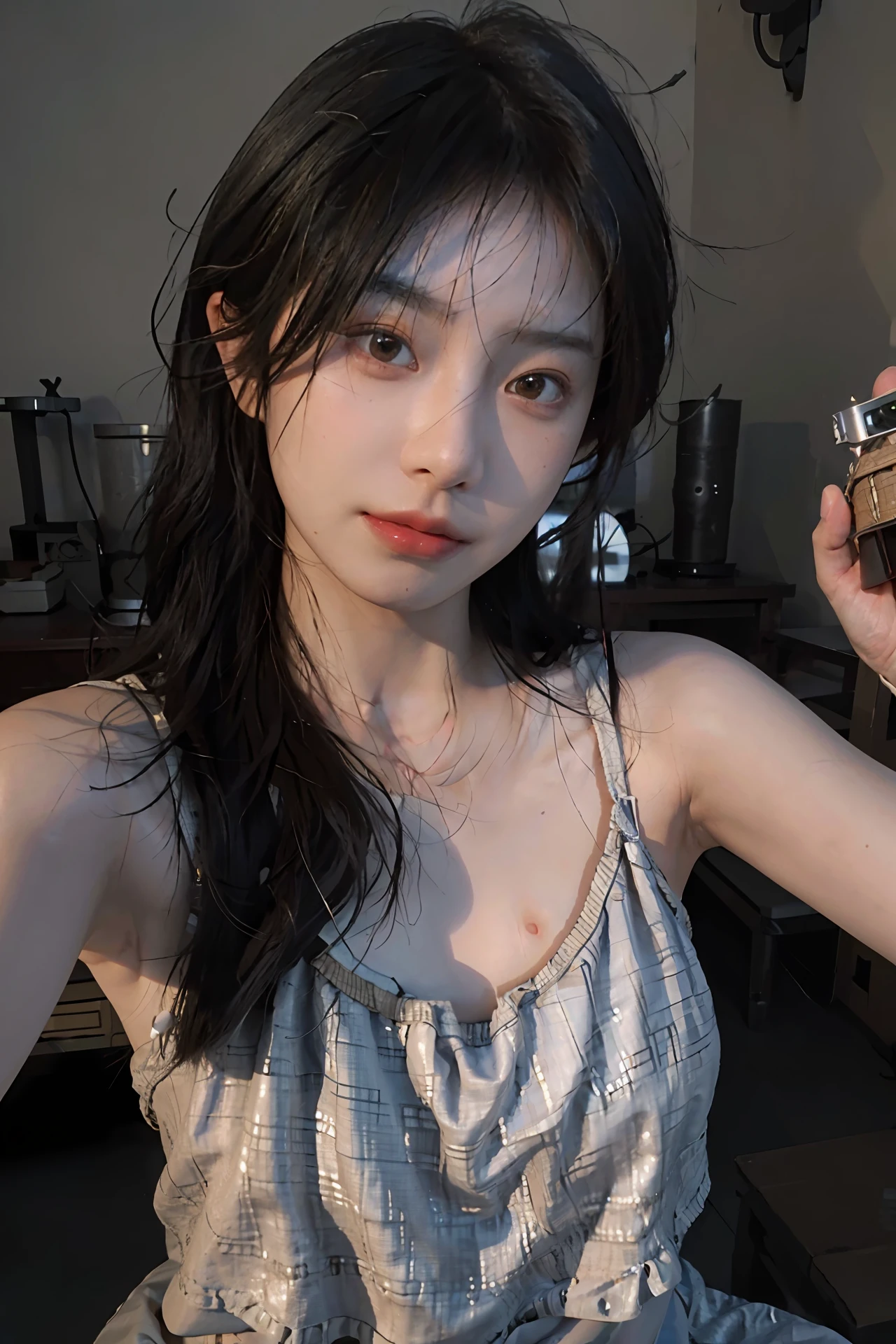 8K,Best quality, masterpiece, ultra high res, (photorealistic:1.4), raw photo, (Authentic skin texture:1.3), (film grain:1.3), (selfie angle),1girl,beautiful detailed eyes and face,masterpiece, best quality,close-up,upper bod, .