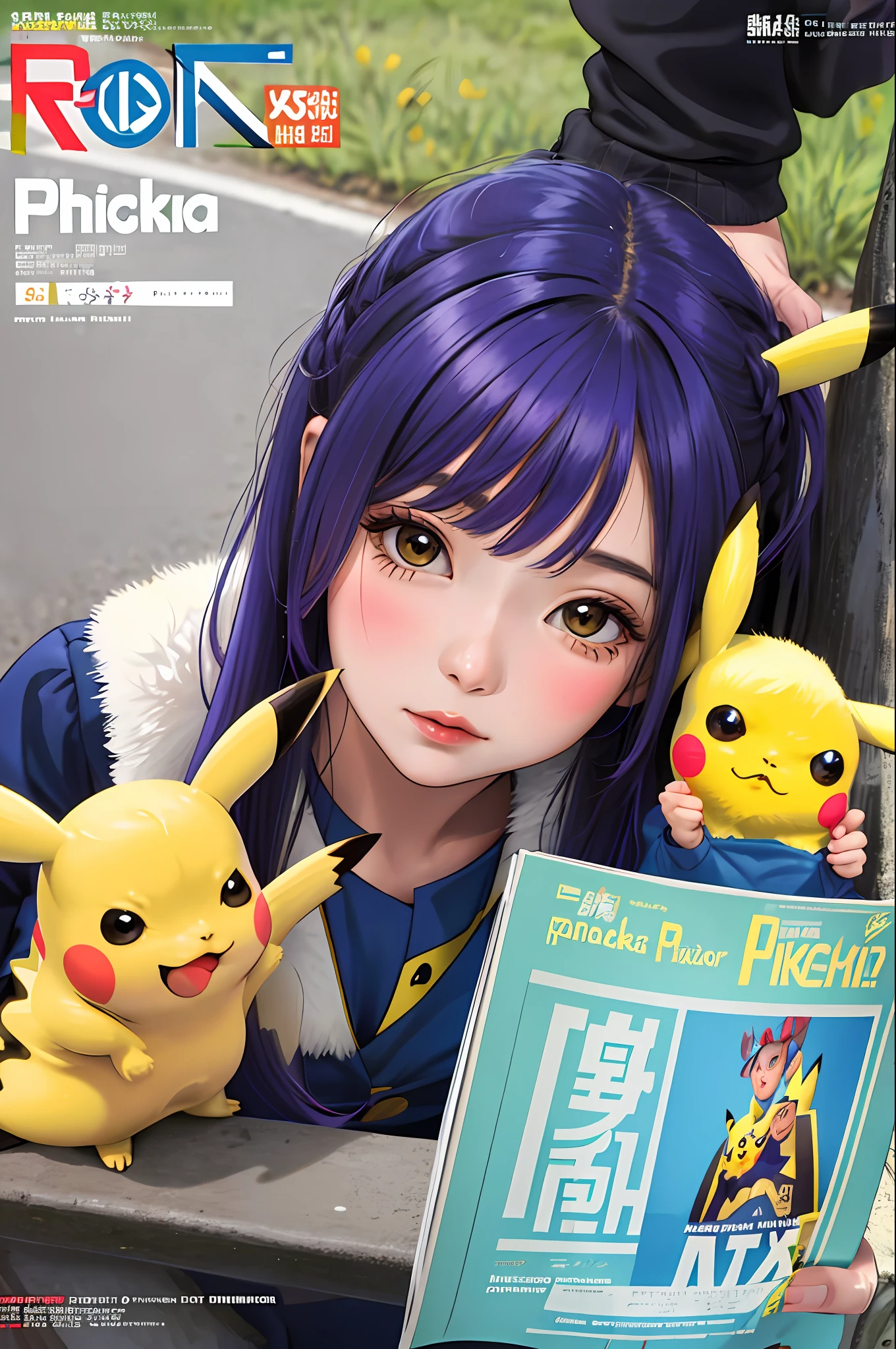 Masterpiece, Superb Style, Spring Dress, Colored Hair, Outdoor, (((Magazine Cover))), Protagonist Pikachu, ((Pikachu Portrait)), No Girls, Xiaozhi