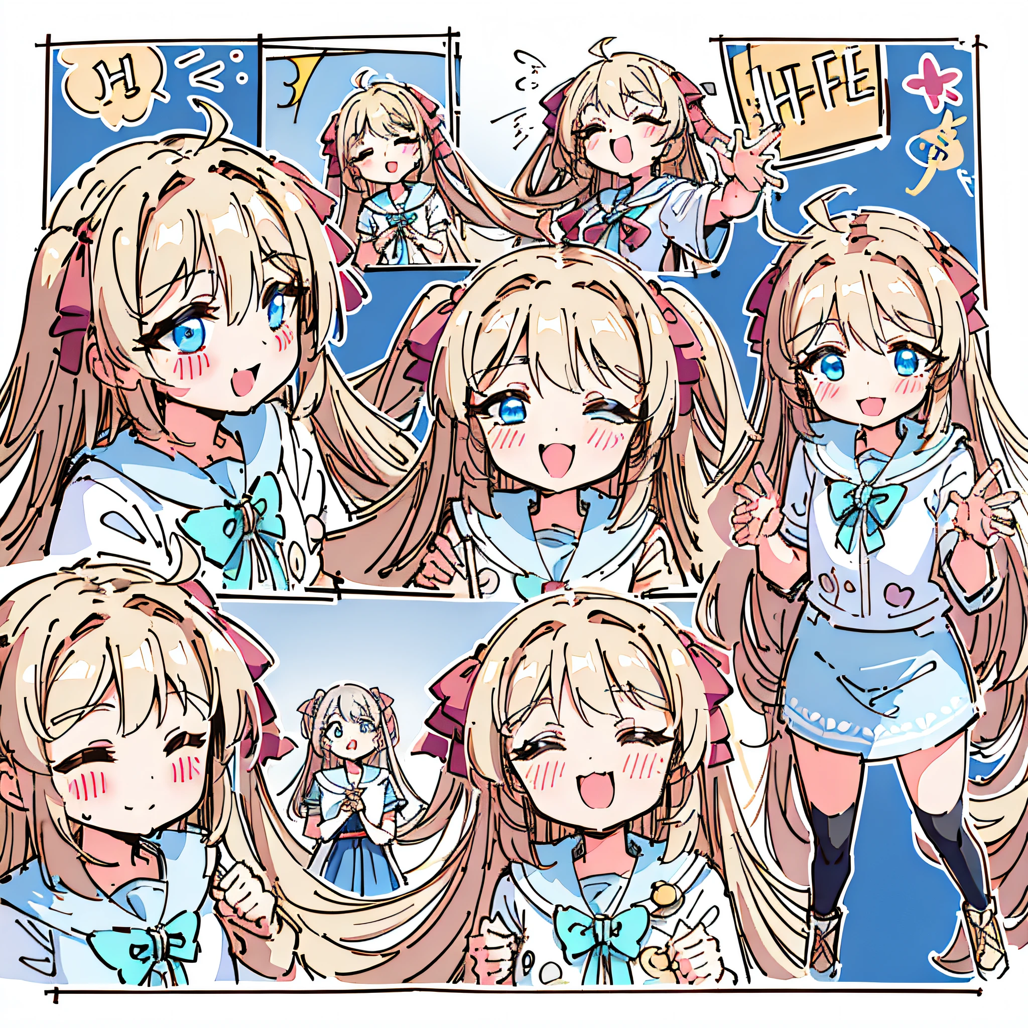 Golden Goddess Athena, various expressions, happy, sad, angry, expectant laughter, disappointed 1, cute eyes, white background, illustration-nii 5-style cute, emoji as illustration set, with boold manga line style, dynamic pose dark white, f/64 group, related characters, golden goddess Athena