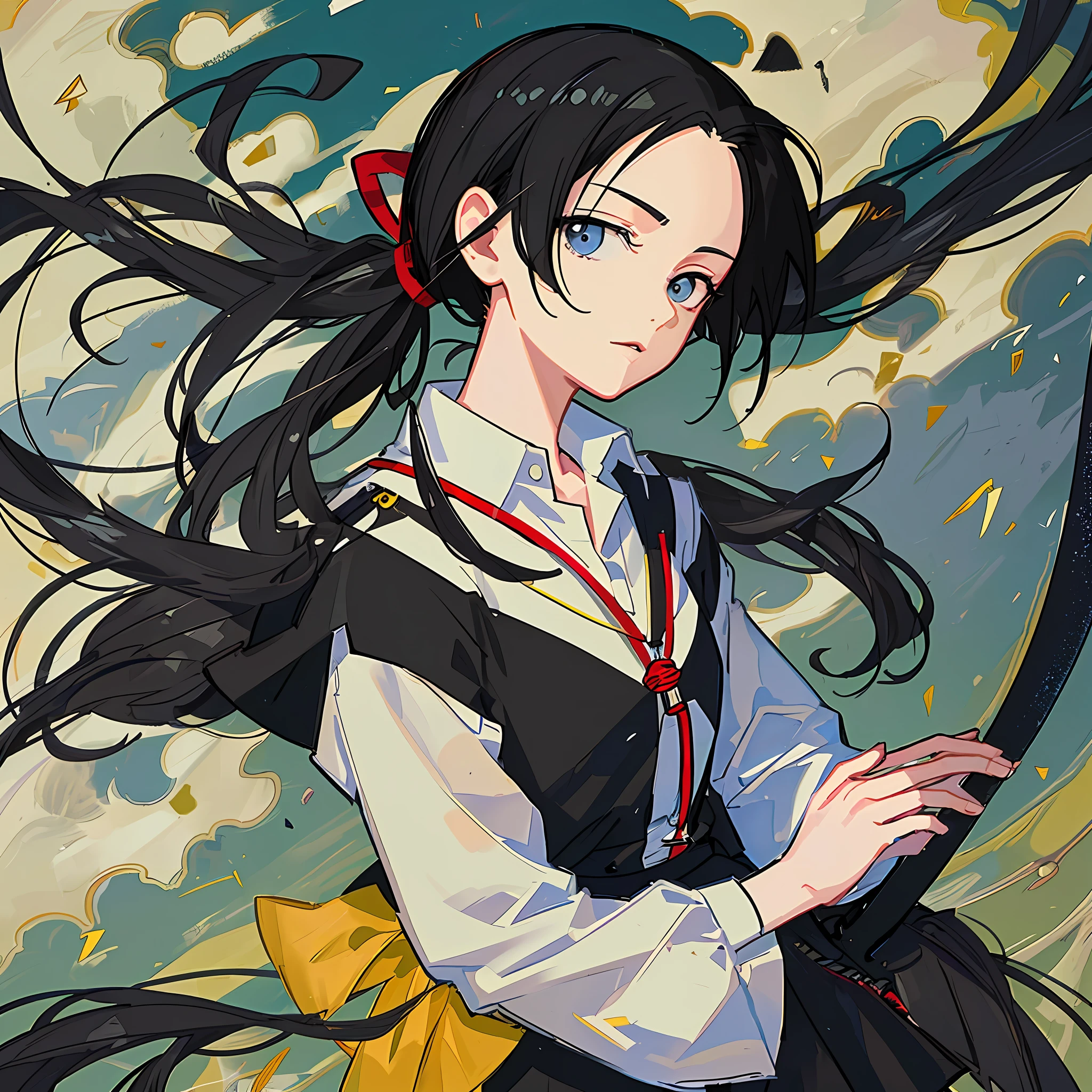 (Masterpiece), (Best Quality), (Super Detail),(Illustration), 1 Woman, Black Hair, Ponytail Hair, Black Clothing, by Yoshihiro Togashi, Manipulating Shadows.