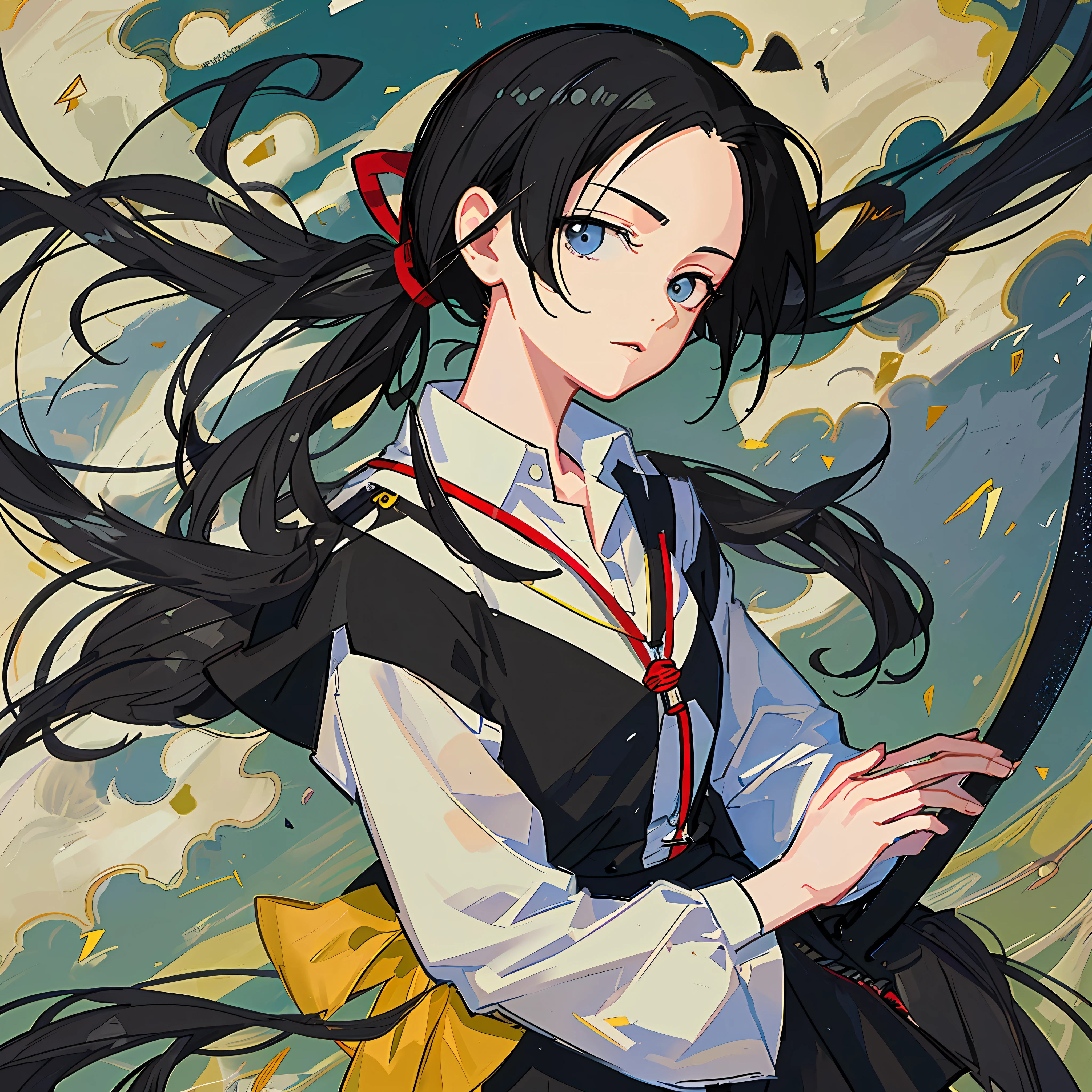 (Masterpiece), (Best Quality), (Super Detail),(Illustration), 1 Woman, Black Hair, Ponytail Hair, Black Clothing, by Yoshihiro Togashi, Manipulating Shadows.