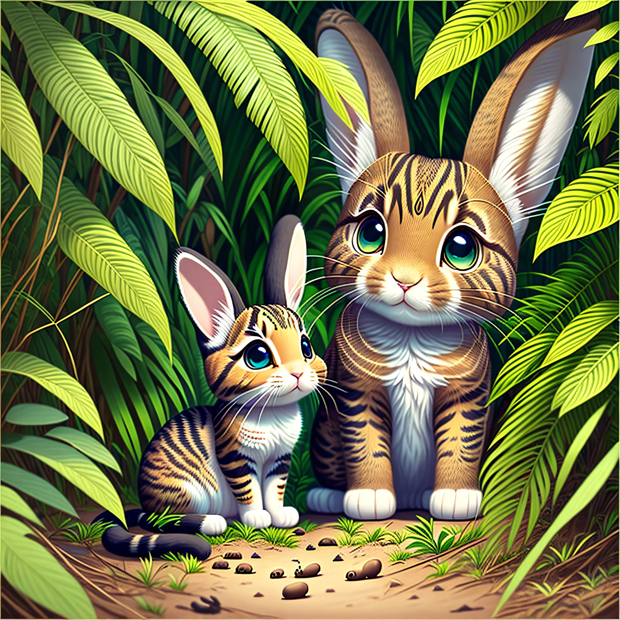 cute kitty play with cute rabbit in jungle the jungle is awesom --auto --s2