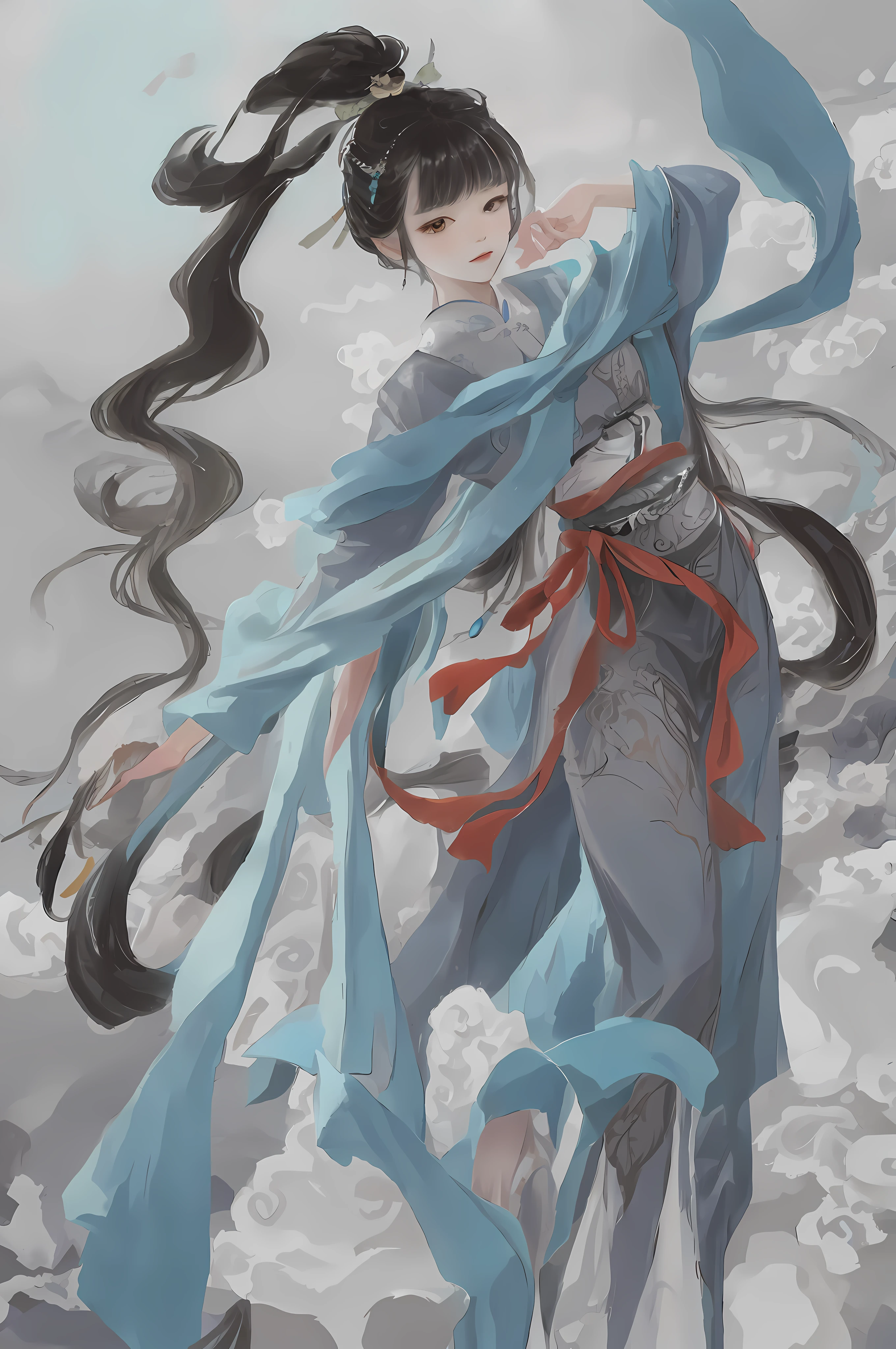 An ancient Chinese beauty sitting on a stone, wearing ancient Chinese clothing, flowing tulle, light silk, lazy posture, large lotus leaf, lotus, ink painting style, clean color, decisive cutting, blank, freehand, masterpiece, super detailed, epic composition, high quality, the highest quality, 4k --v 6
