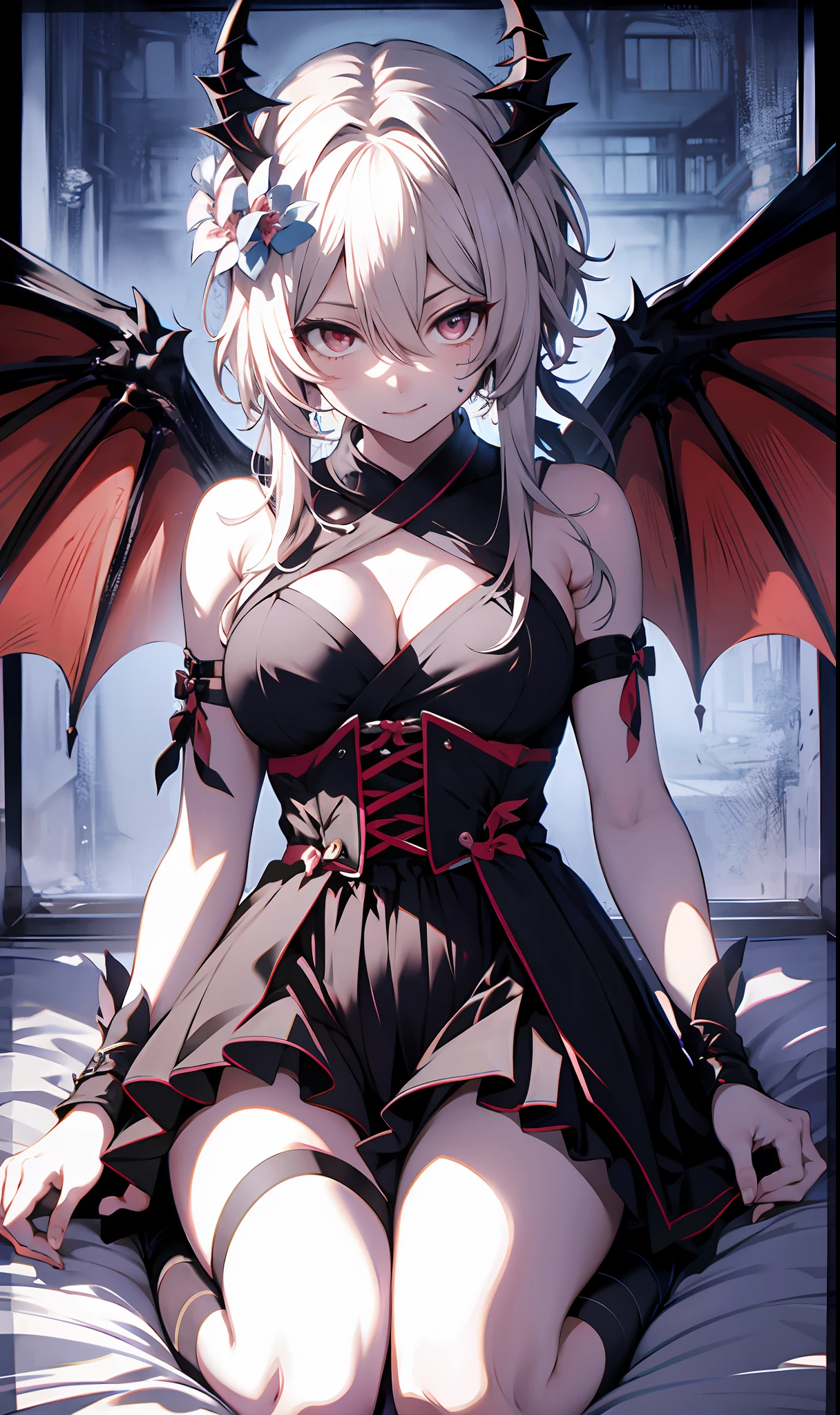 Yandere face, yandere smirk, psychopathic smile, psychopathic smirk, dragon wings, yandere, full body,