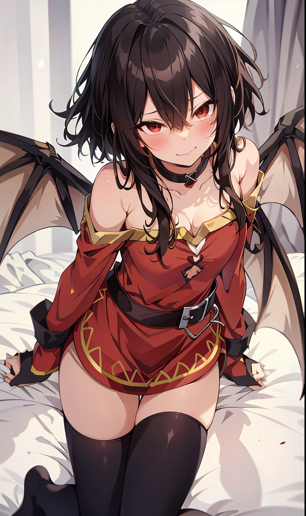 Yandere face, yandere smirk, psychopathic smile, psychopathic smirk, dragon wings, yandere, full body, flying