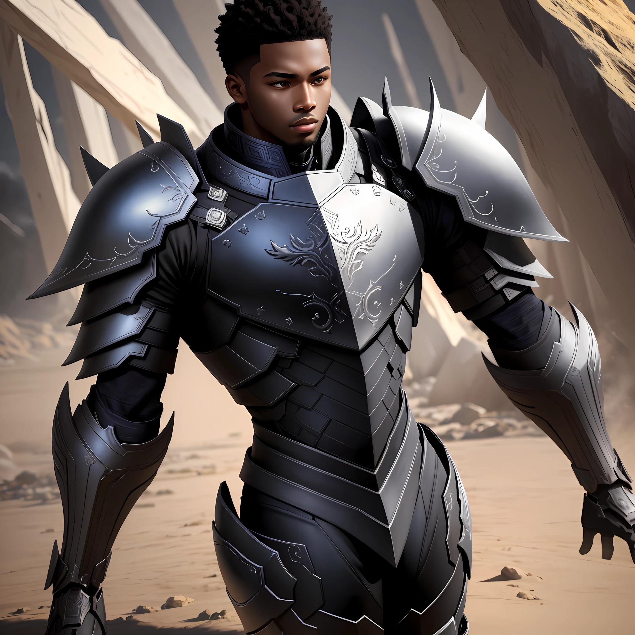 a black boy, with armor,(full body),ultra detailed,masterpiece,realistic,by kan Liu, Guilherme Freitas,8k