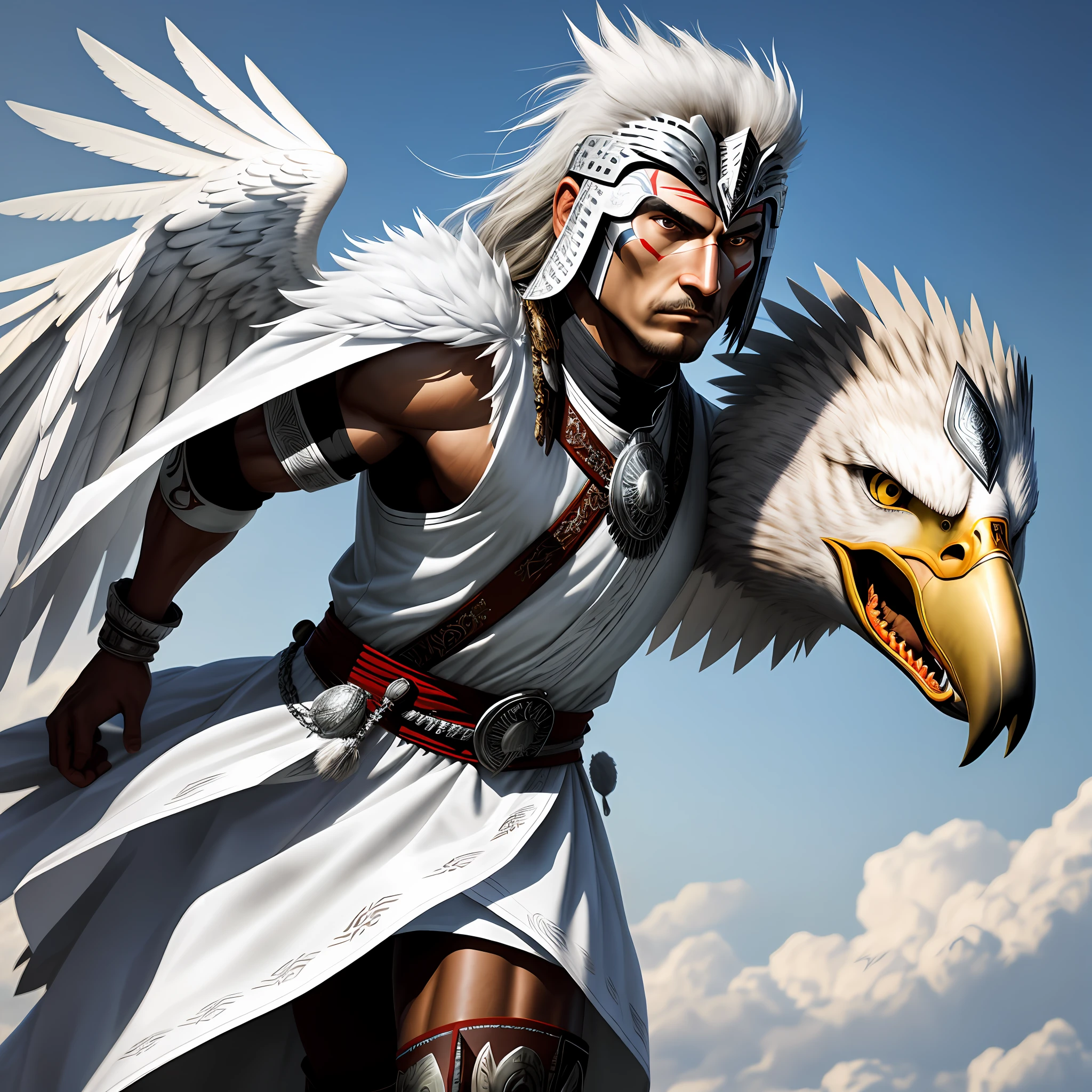 Eagle-faced warrior with silver Sibernetic mask
