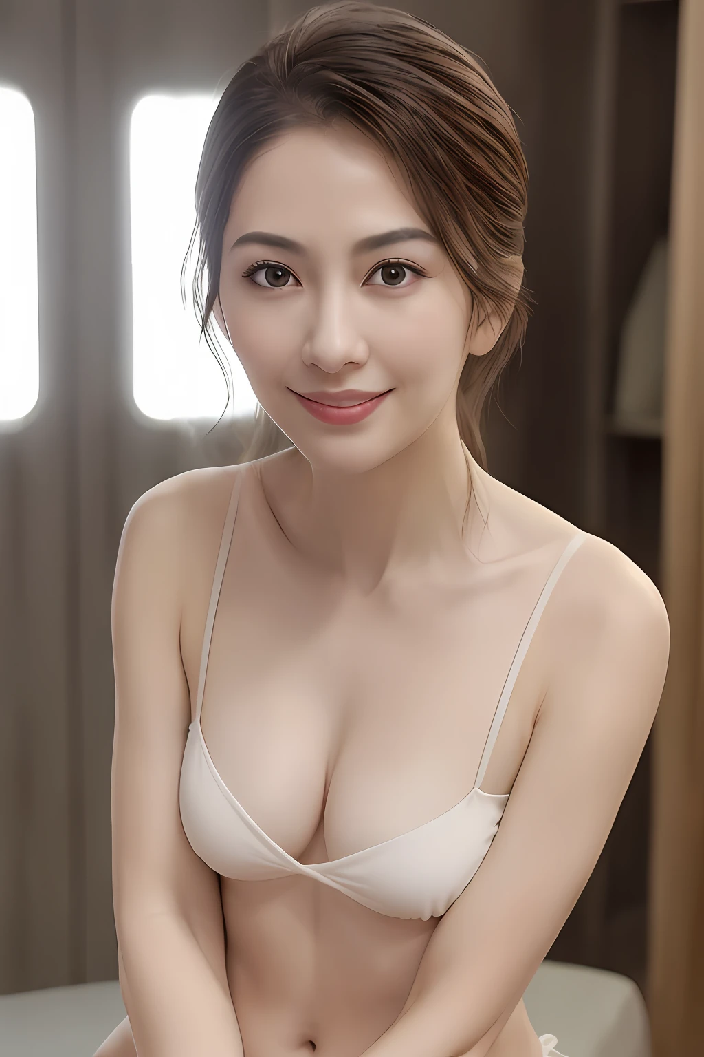 (Photoreal: 1.4), (Hyperrealistic: 1.4), (Realistic: 1.3), (BRAV5), (Smooth Lighting: 1.05), (Improved Cinematic Lighting Quality: 0.9), (Full Body Photo), (Portrait from Knee Up: 1.3), 32K, 1 Japan girl, 20 years old girl, ((Very delicate body, slender abs: 2.5) ), thin waist, small breasts, ((bare top bikini: 1.3)), outdoors, realistic lighting, face lights, ray racing, (whitening light: 1.2), (image quality improvement: 1.4), (best image quality: real skin: 1.4), (detailed eyes), fine face, (joy, blush), (tired and sleepy and satisfied), (increased mood of body lines: 1.1), (increase in beauty of skin texture: 1.1), 500mm reflective lens, (nipple shadow),
