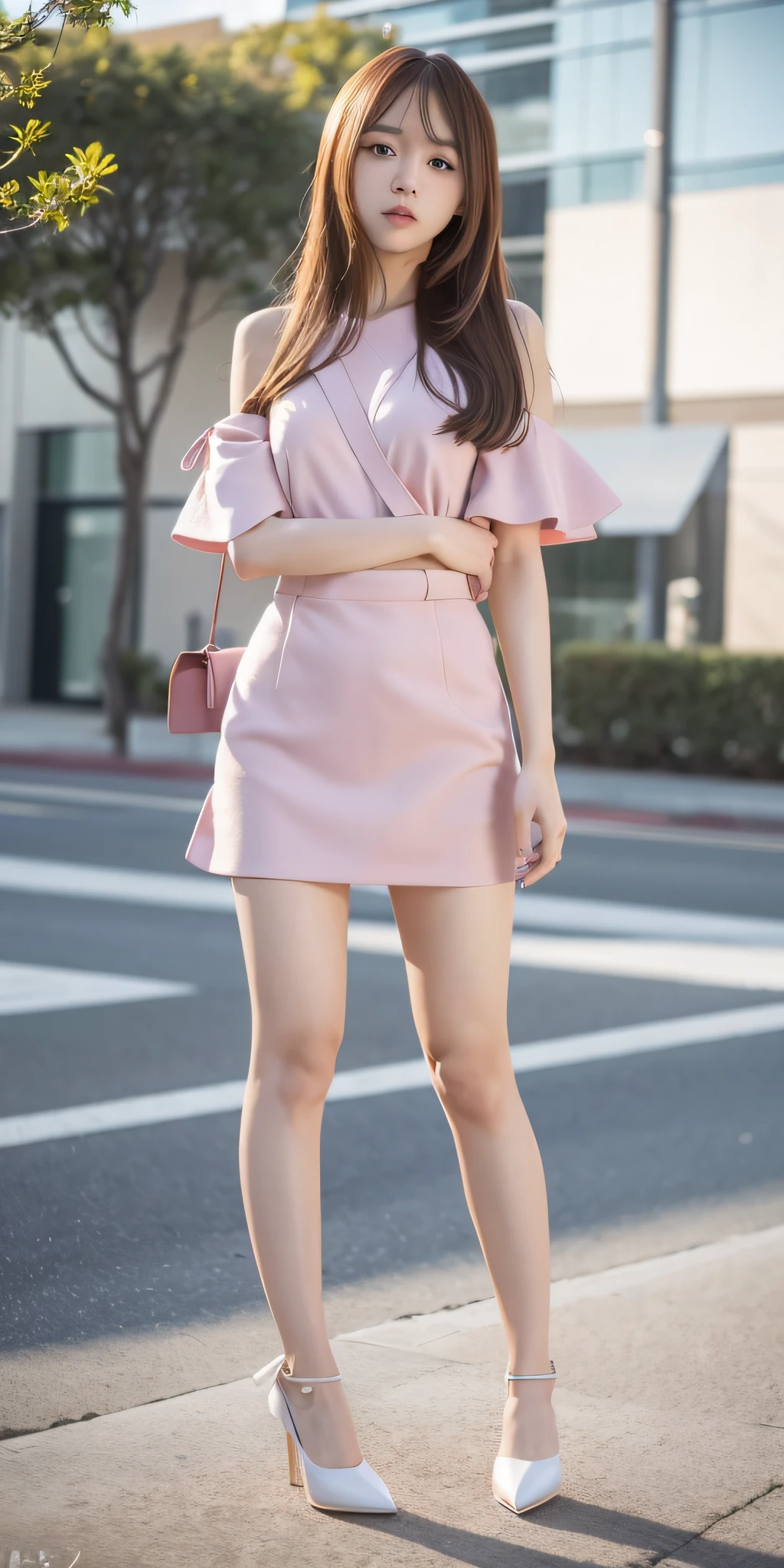 mix4, 20d, Solo, long_hair, Nanase Nishino, Haruka Kaki, Cosplay, high_heels,full_body, look_at_viewer, (8K, RAW photography, best quality, masterpiece:1.2), (realistic, photorealism:1.37), Professional lighting, Photon mapping, Radiosity, Physically based rendering