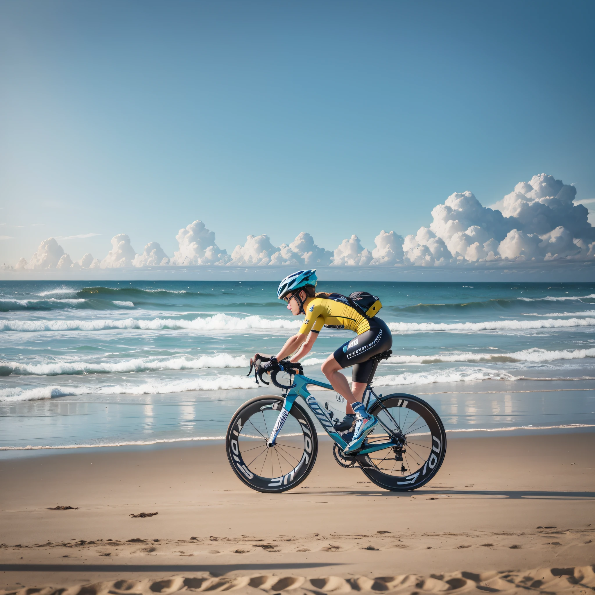 Create cyclist cycling on the beach --auto --s2