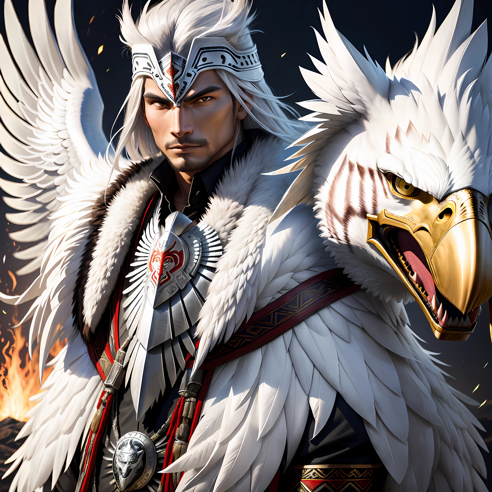 Eagle-faced warrior with silver Sibernetic mask