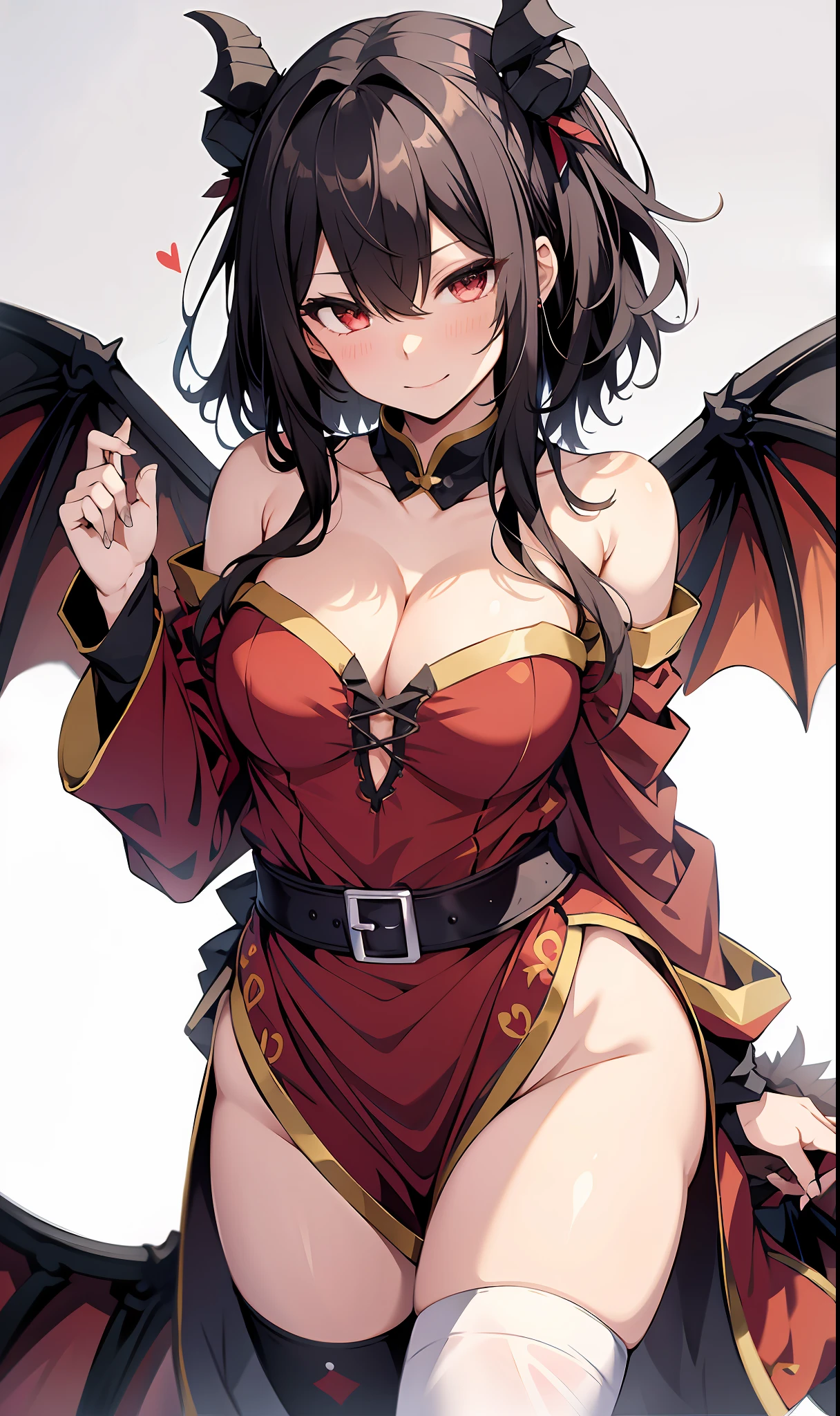 Yandere face, yandere smirk, psychopathic smile, psychopathic smirk, dragon wings, yandere, full body, flying, big breasts, cleavage, Chinese dress, large breasts, focus on cleavage, holding breasts, lifting breasts