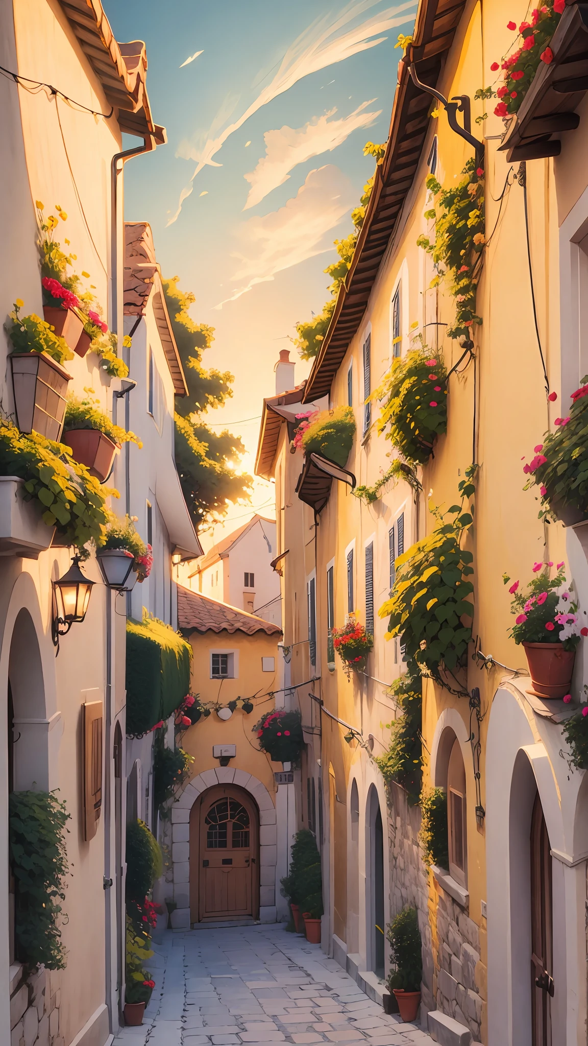 illustration:10, masterpiece,best quality,Alberobello town, Italy,evening sun, houses, trees, lights, stone paths, streetslora:watercolorStylev10:035EasyNegative --auto --s2