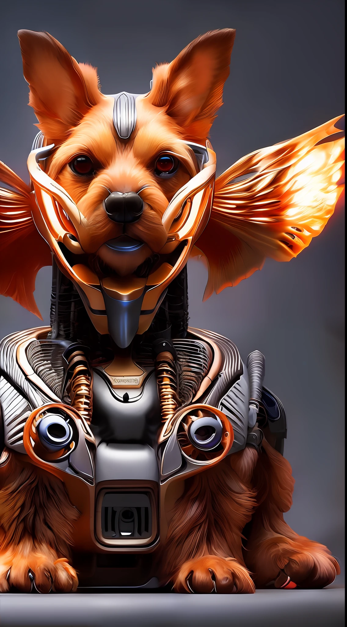 Yorkshire terrier (cyborg) dog as doomsday killer, realistic sci-fi cyberpunk power armor robot, closeup portrait