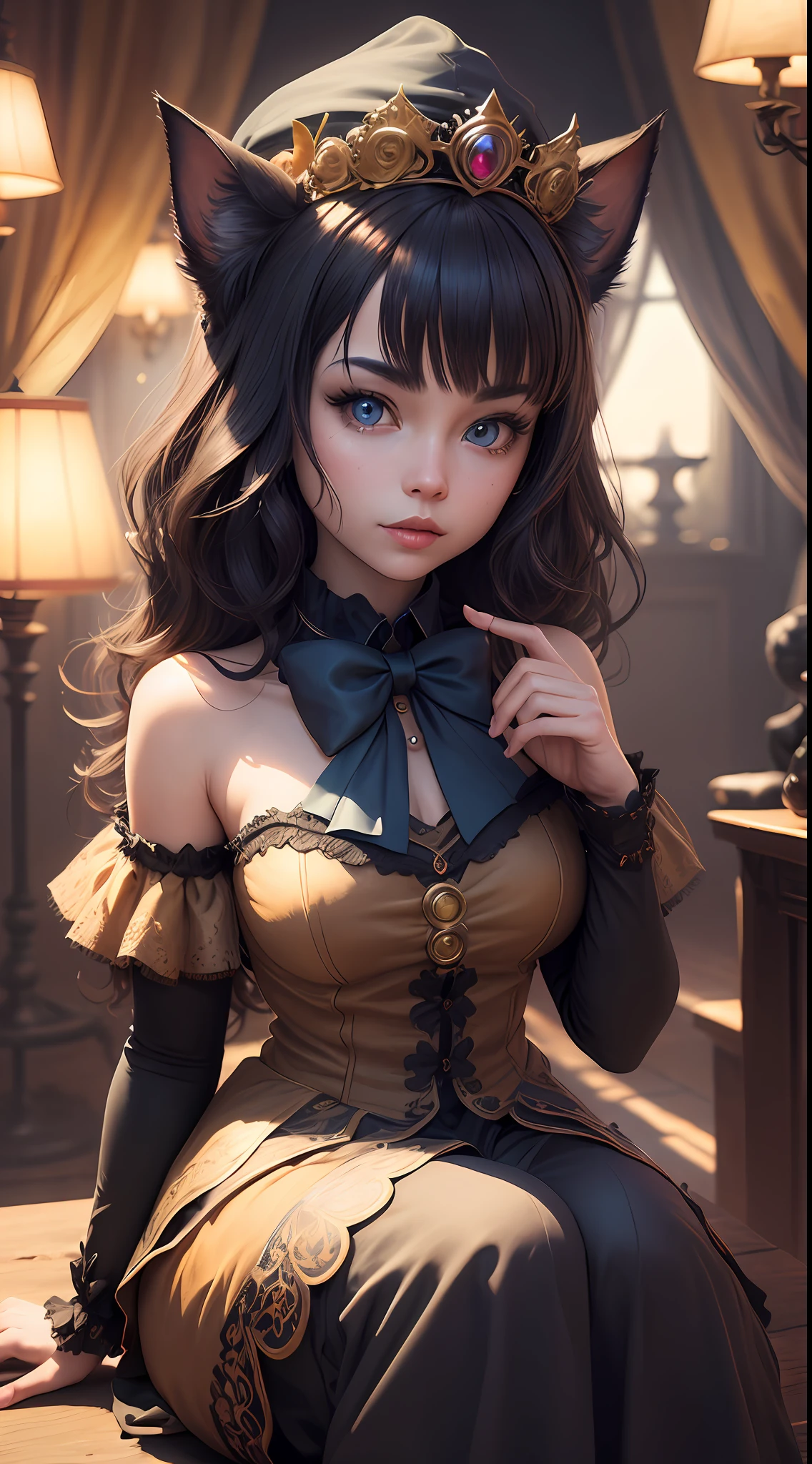 (Cinematic lighting, insane, stunning, dramatic),
Award-winning drawing of cute fluffy black cat in costume and bow tie (sitting:1.1) sexy girl, on a magic toadstool in (enchanted mushroom forest:1.1) in (style-sylvamagic), (intricate details:1.2), beautiful eyes, sunlight, (high quality:1.2), fashionable on artstation, absurd, (close-up:1.1) (side:1.1),Cinematic lighting,spectacular lighting, relaxed facial expressions, solo, shadows, close-up,depth of field in the distance,  photorealistic, real life, "Deep blue sky", "Bright colors", "Reduced highlight", "Polished reflections", "Rich landscapes", "Intricate details", "Macro portraits", "Textures close-up", "Macro landscapes", "Long exposures", "Silky sky", "Unearthly landscapes", "Dreamy portraits", (Style-Cat in a bow tie and tailcoat:1),Final Fantasy XVI, Canon EOS 6D Mark, IS...