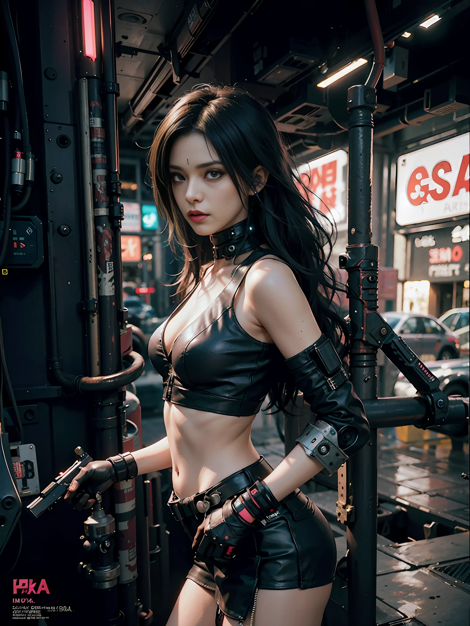 arafed woman in a leather outfit posing in a city, female cyberpunk anime girl, cyberpunk 2 0 y. o model girl, cyberpunk angry gorgeous goddess, seductive cyberpunk dark fantasy, cyberpunk anime girl, cyberpunk beautiful girl, cyberpunk girl, beautiful cyberpunk woman model, cyberpunk photo, female cyberpunk, jet black haired cyberpunk girl, has cyberpunk style, in cyberpunk style
