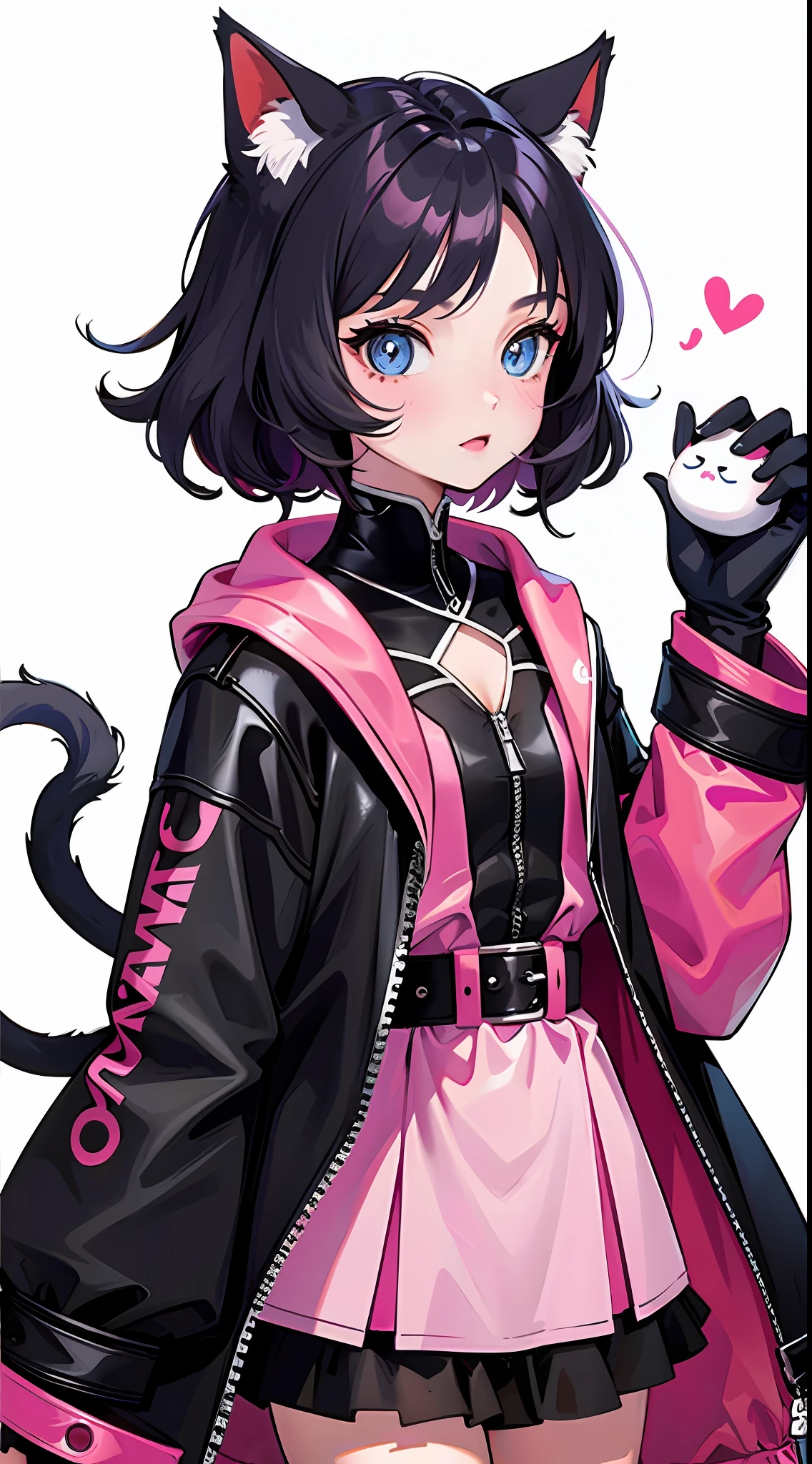 Girl with cat, black cat, pink hair blue eyes, avatar