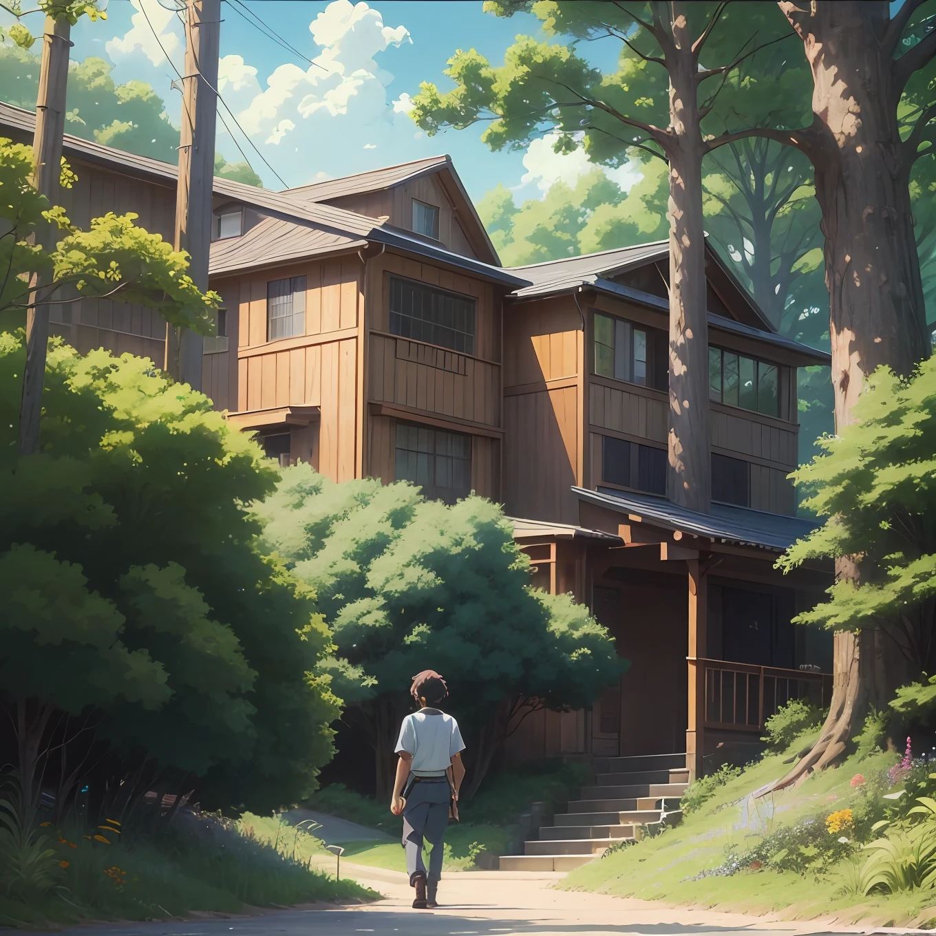 90s anime retro anime screenshot happy schoolboy summer stay on the natural tree background, hayao Miyazaki, close-up, Studio Ghibli's anime masterpiece style, Akira Toriyama, James Gilead, Genshin Shock, trend pixiv fan box, acrylic palette knife, 4K, bright colors, trend of art station, low detail -ar 9:16 -v 5.1 --auto --s2