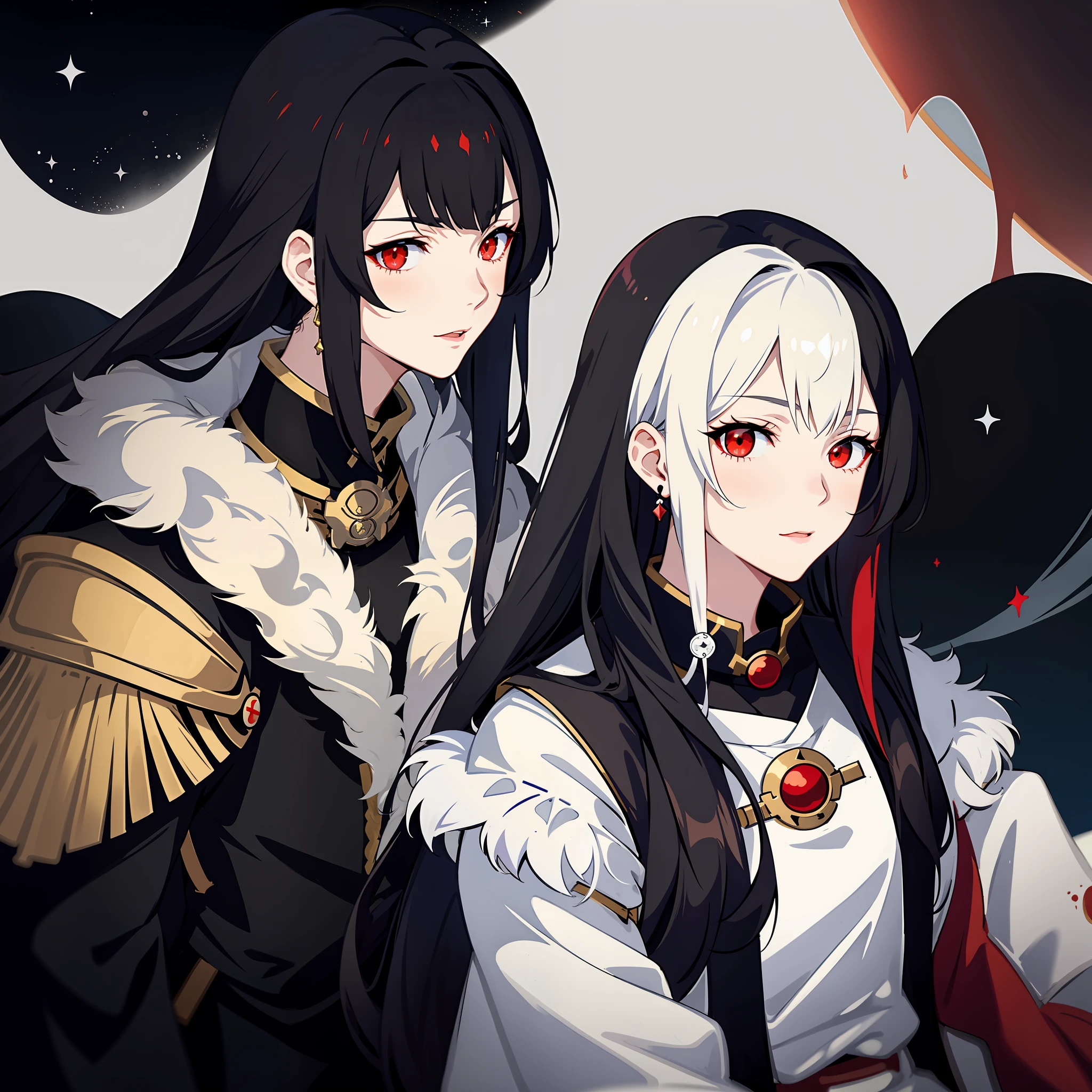 Only 1 anime female with long black hair and red eyes wearing a white coat, onmyoji portrait, azur lane style, beautiful anime female, anime moe artstyle, cute anime, attractive, anime 21yo Female, black and white hair style, holding a blackhole