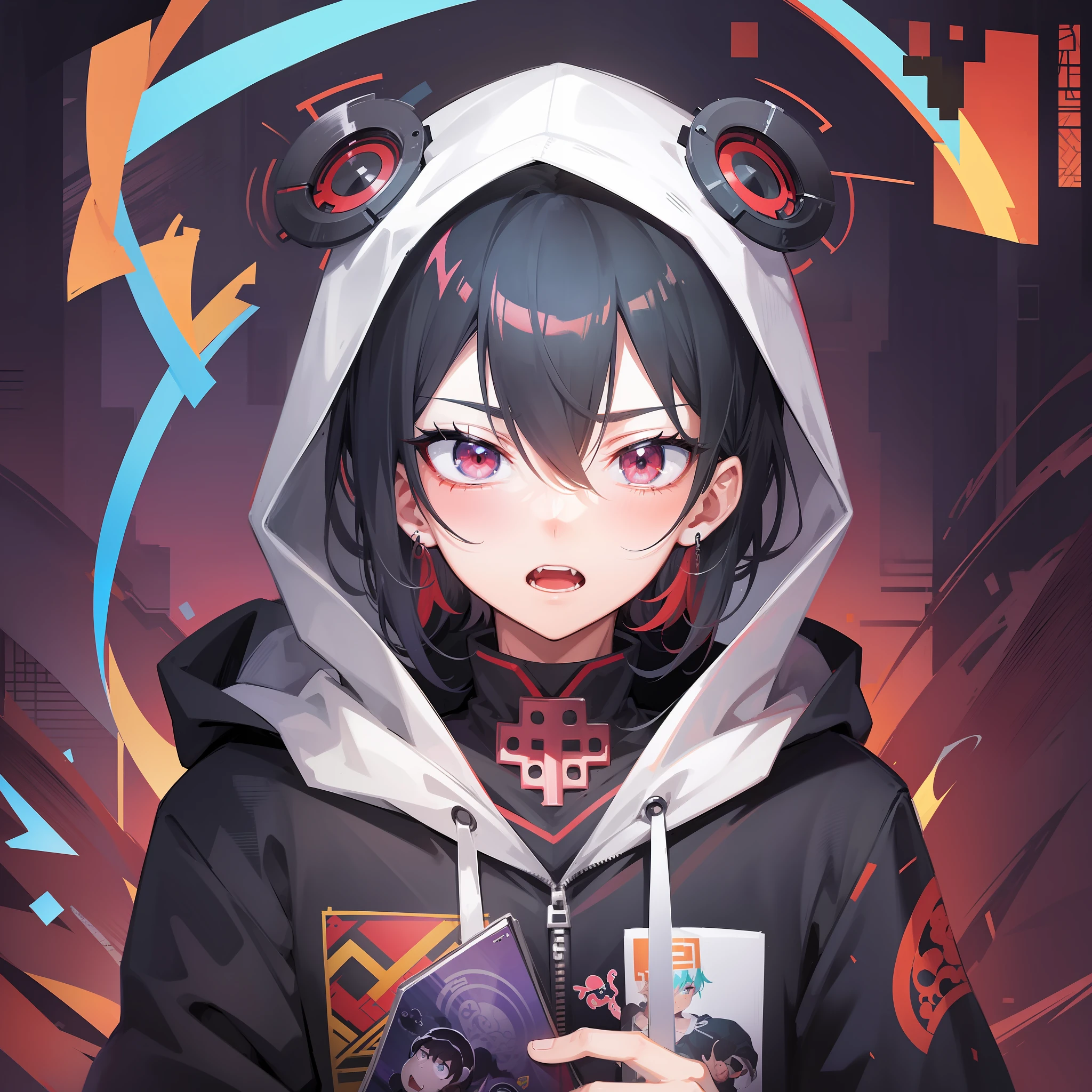 Boy in hoodie, index finger to mouth, facing camera, upper body, Chinese dragon sticker, key anime art, Danganronpa digital art, anime art wallpaper 8K, anime style 4K, badass anime 8K