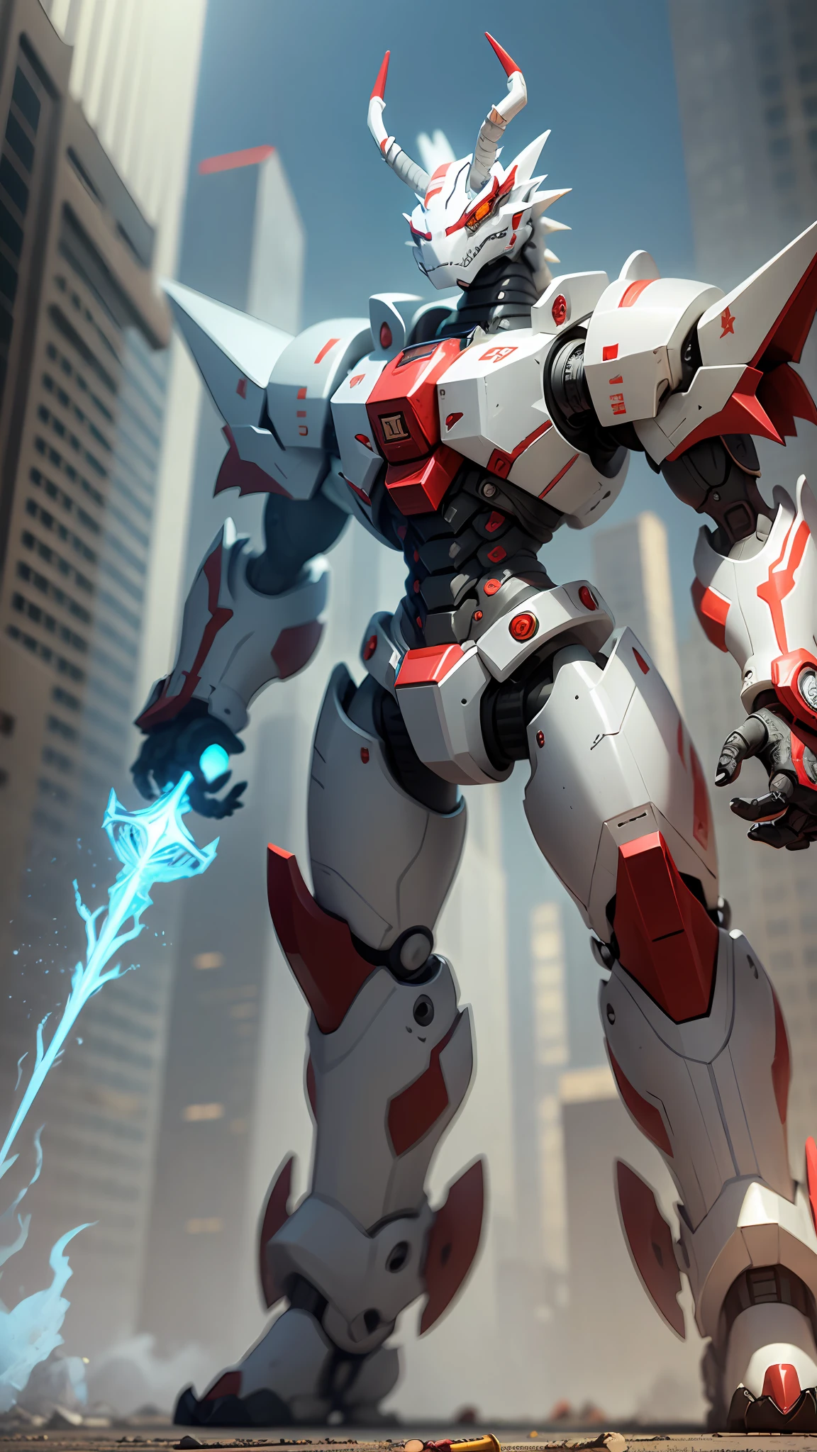 white real dragon robot with red wing and ring in head --auto --s2