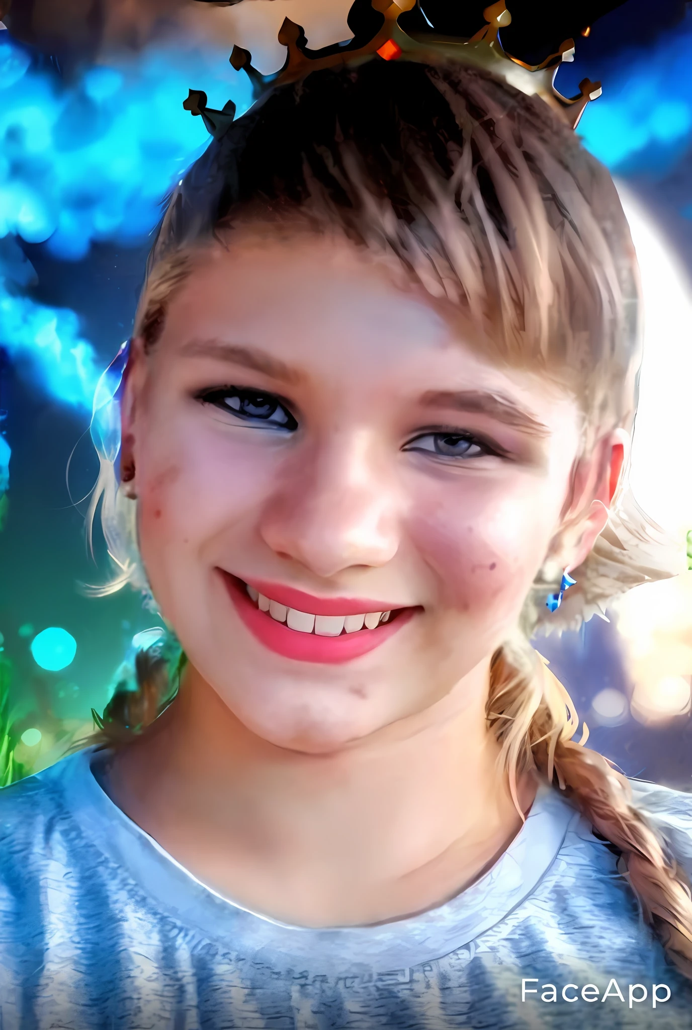 arafed girl with a crown on her head and a blue background, aleksandra waliszewska, avatar image, dasha taran, ekaterina, mia kischner, sofya emelenko, profile pic, by John Luke, taken in 2022, beautiful girl, hannah yata charlie immer, teen girl