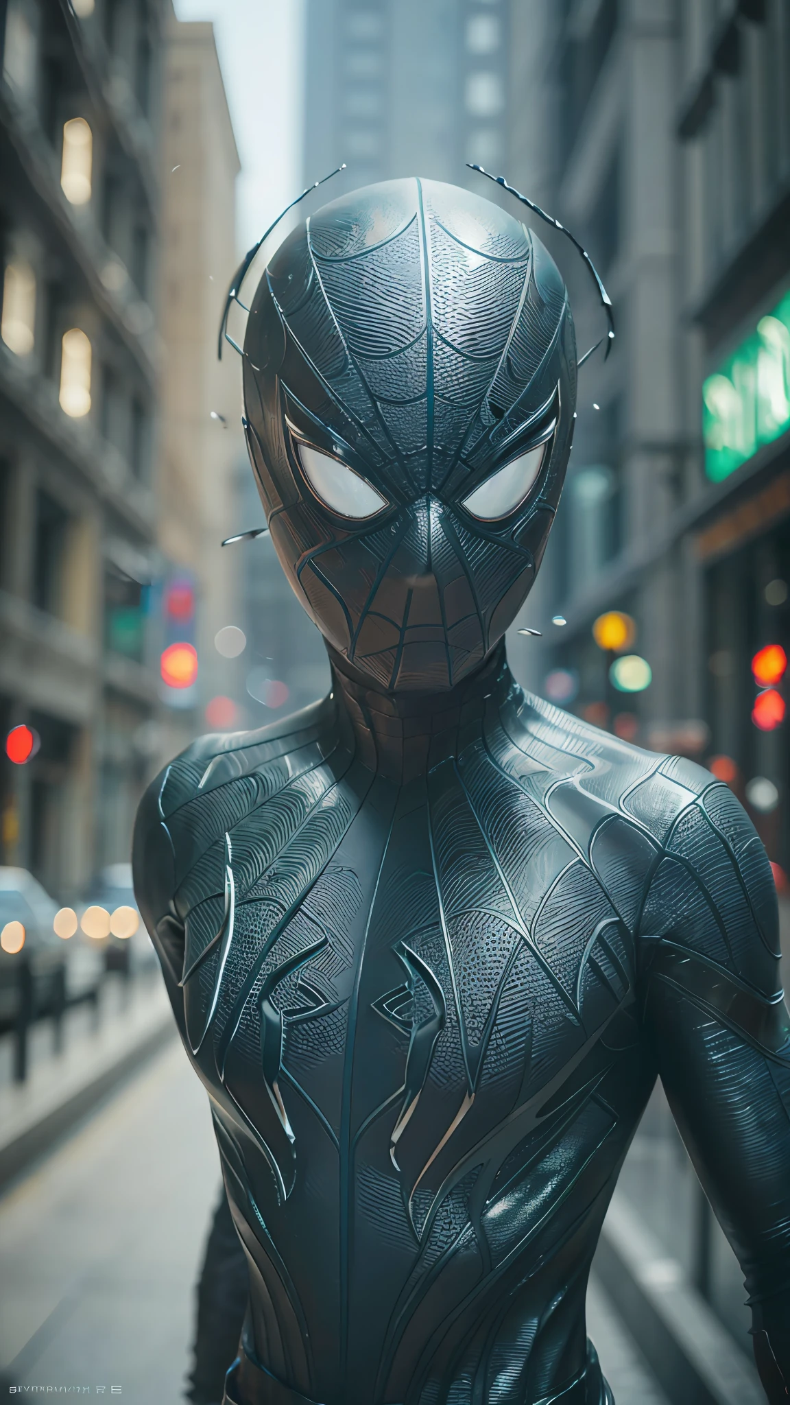 Spiderman, organic-looking clothing, slime texture, symbiote, fine art, ps5 cinematic screenshot,highly detailed detailed cinematic rendering, raytricing ultra fotorrealista, com iluminação cinematográfica, black hair, Surrealism, 8k, super detail-imagine  -v 5.1 --auto --s2