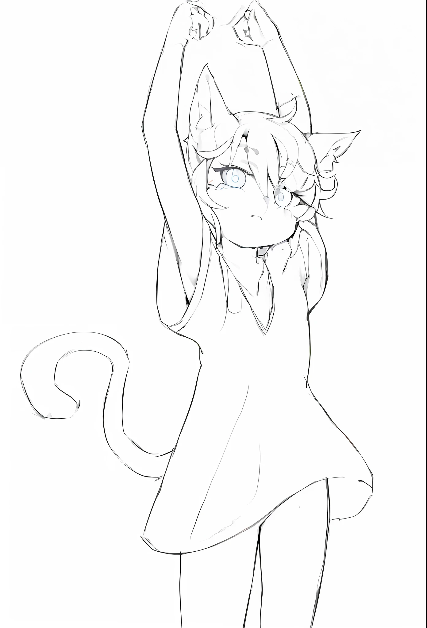 a drawing of a girl with a cat ears and a dress, extremely fine ink lineart, lineart, thick lineart, thick black lineart, clean lineart, simple lineart, girl with fox ears, female furry mini cute style, clean anime outlines, line art!!, anime style drawing, cute anime catgirl, perfect lineart