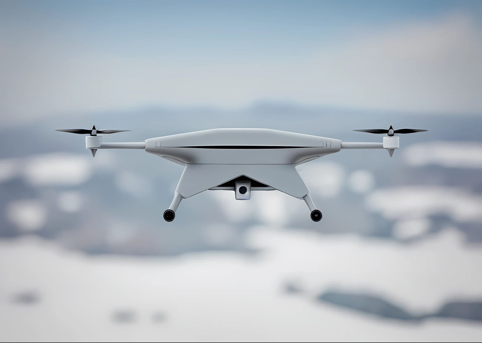 Close up of small gray drone flying on white background, drone, military drone, drone, hovering drone, drone perspective, aerial photo drone, top angle view, drone camera angle, drone perspective, wide angle view, aerial illustration, another for flying, looming drone, deadly drone, drone wide angle lens, super view view