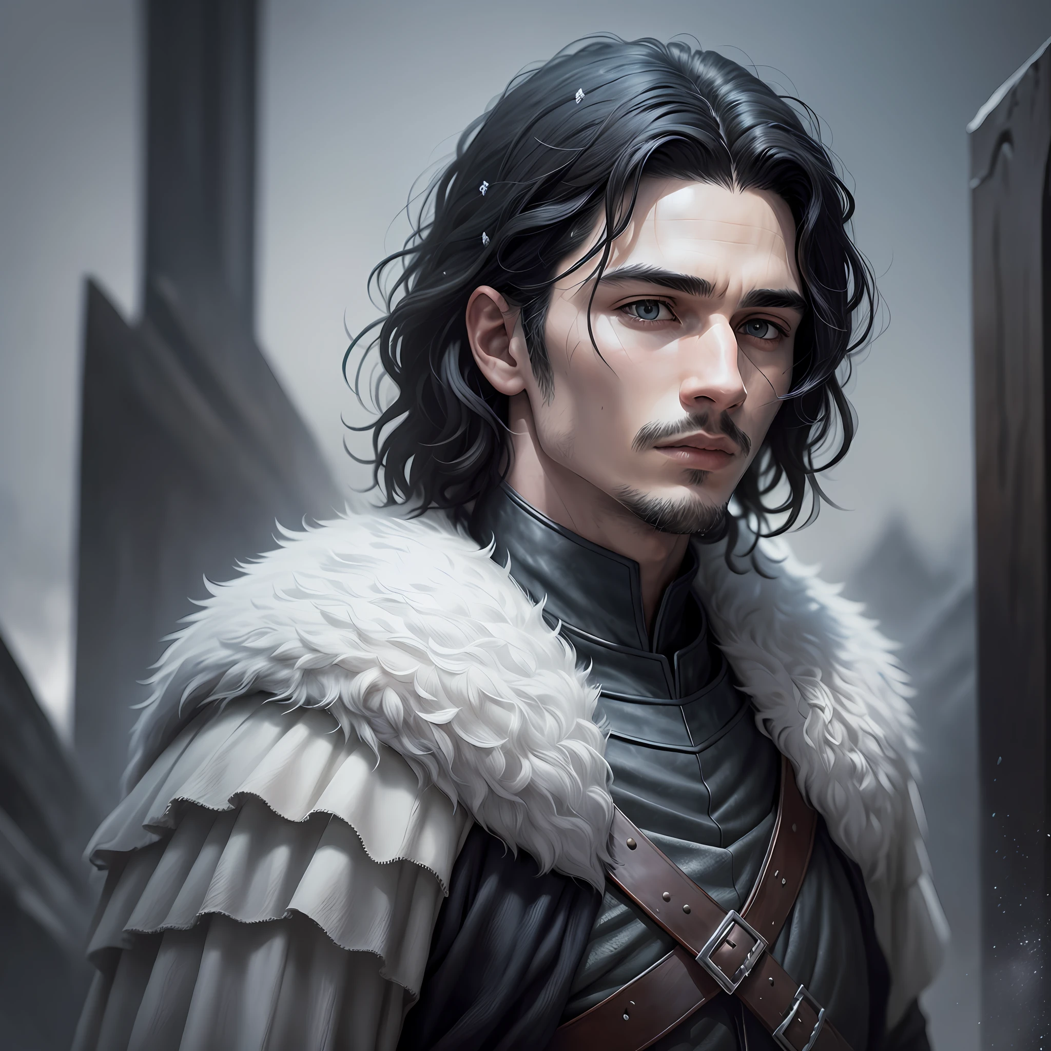 black hair, Man like a Jhon snow Game of thrones, Surrealism, 8k, super detail
