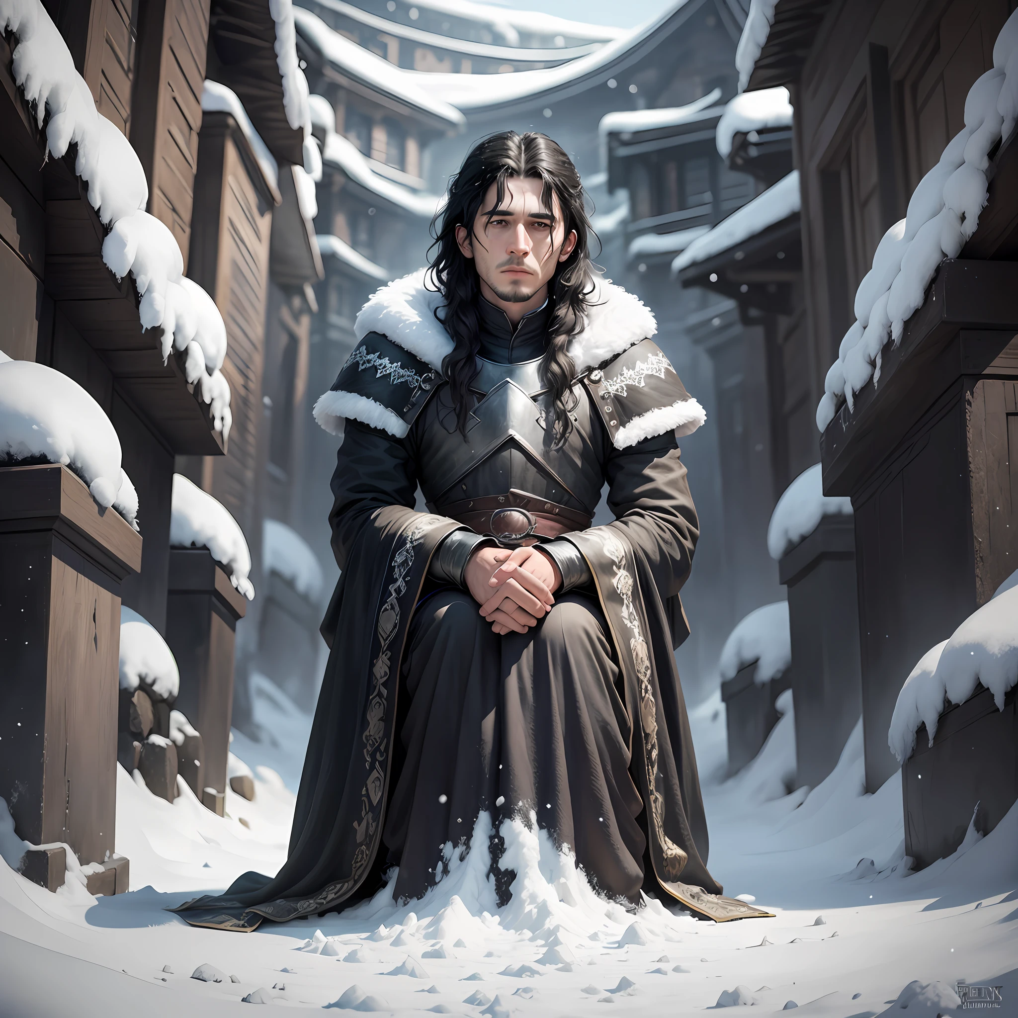 black hair, Man like a Jhon snow Game of thrones, Surrealism, 8k, super detail