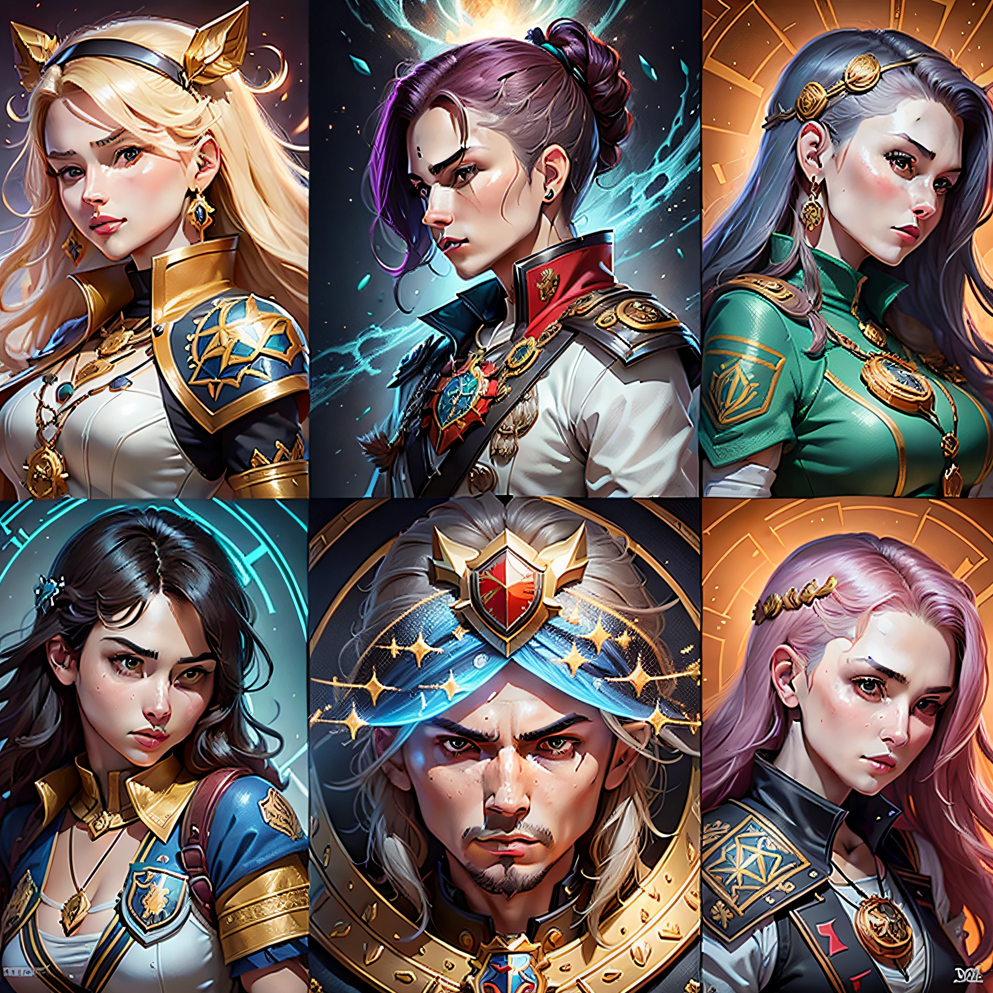 Game achievement badge based on shield, noble style, bright color style, game icon asset, game concept art, ability image, game icon stylization, holographic runes, style League of Legends, medallions, League of Legends style, wear many medallions, shields, artifacts, game icons, complete sets of badge icons, arranged from low to high quality, a set of six qualities, imperial style, luxurious, each badge is symmetrical, , combination of sword and shield, badge has a flag-shaped exterior, badge to be a set, Set of six, sorted from lowest to highest quality, diamond-shaped, red-gold tone, red-gold badge --auto --s2