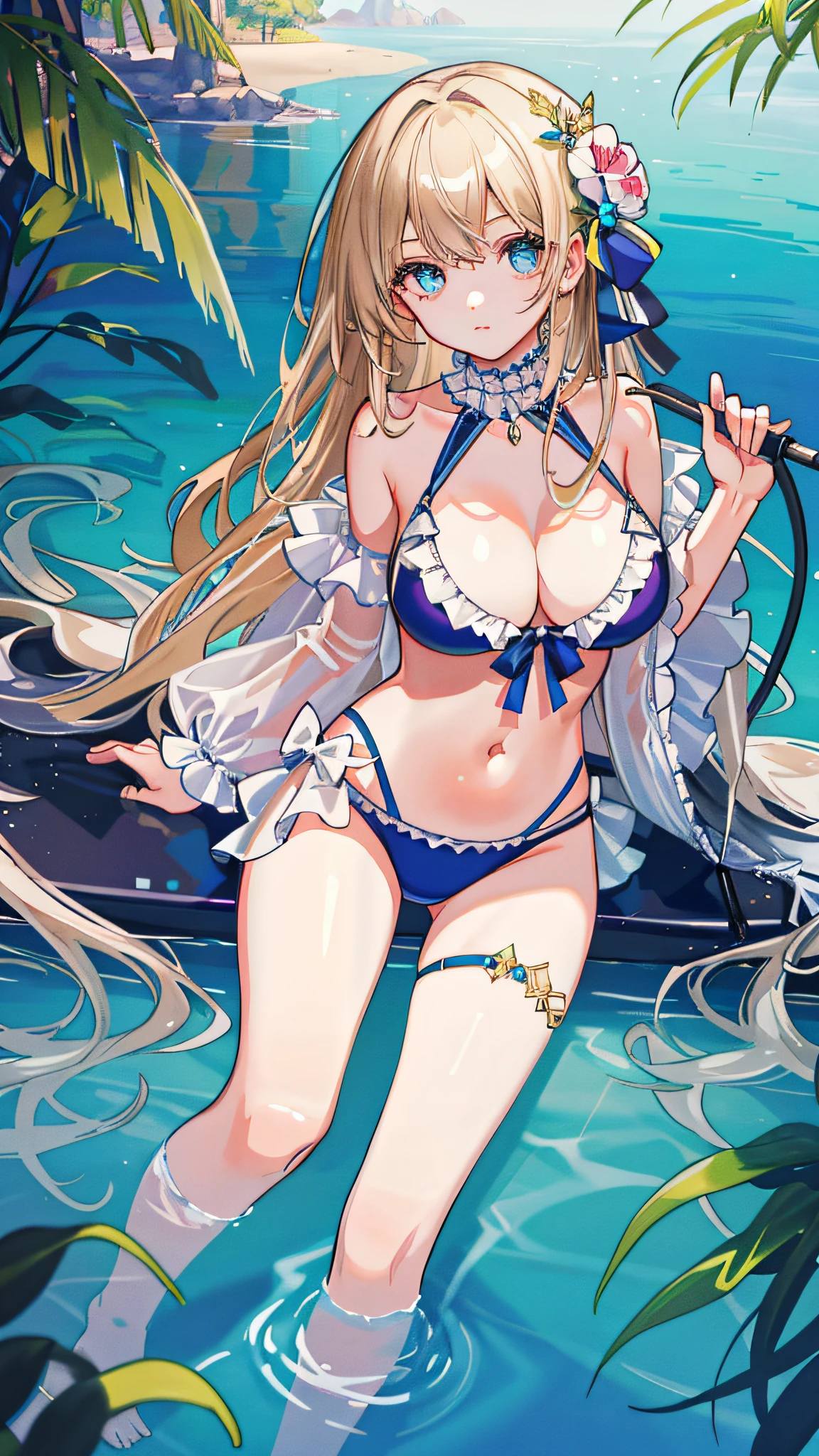 {masterpiece},{best quality},{1girl},Amazing,beautiful detailed eyes,finely detail,Depth of field,extremely detailed CG,original, extremely detailed wallpaper,looking at viewer, bikini,fullbody